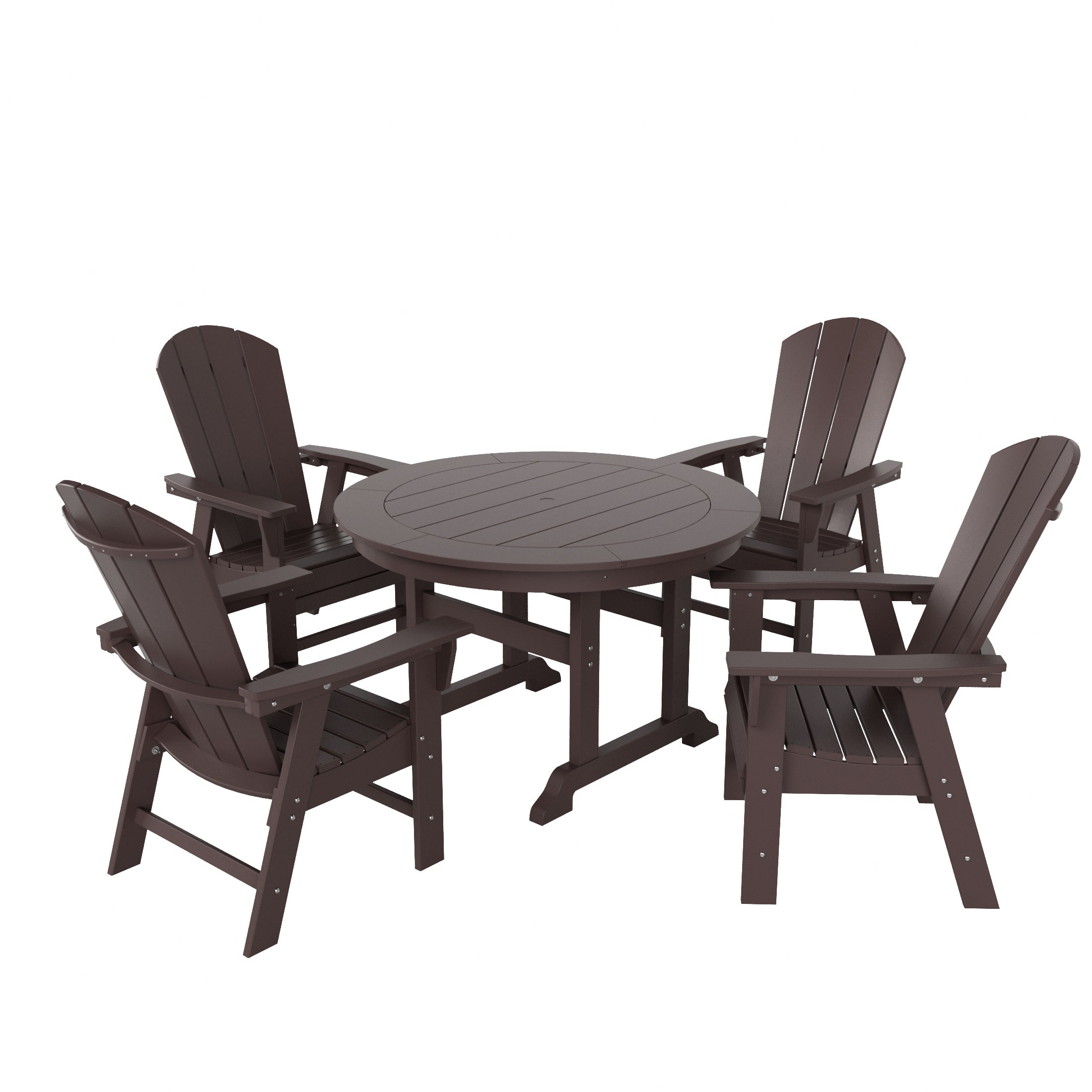 Paradise 5 Piece Outdoor Patio Dining Round Table and Curved Back Armchair Set