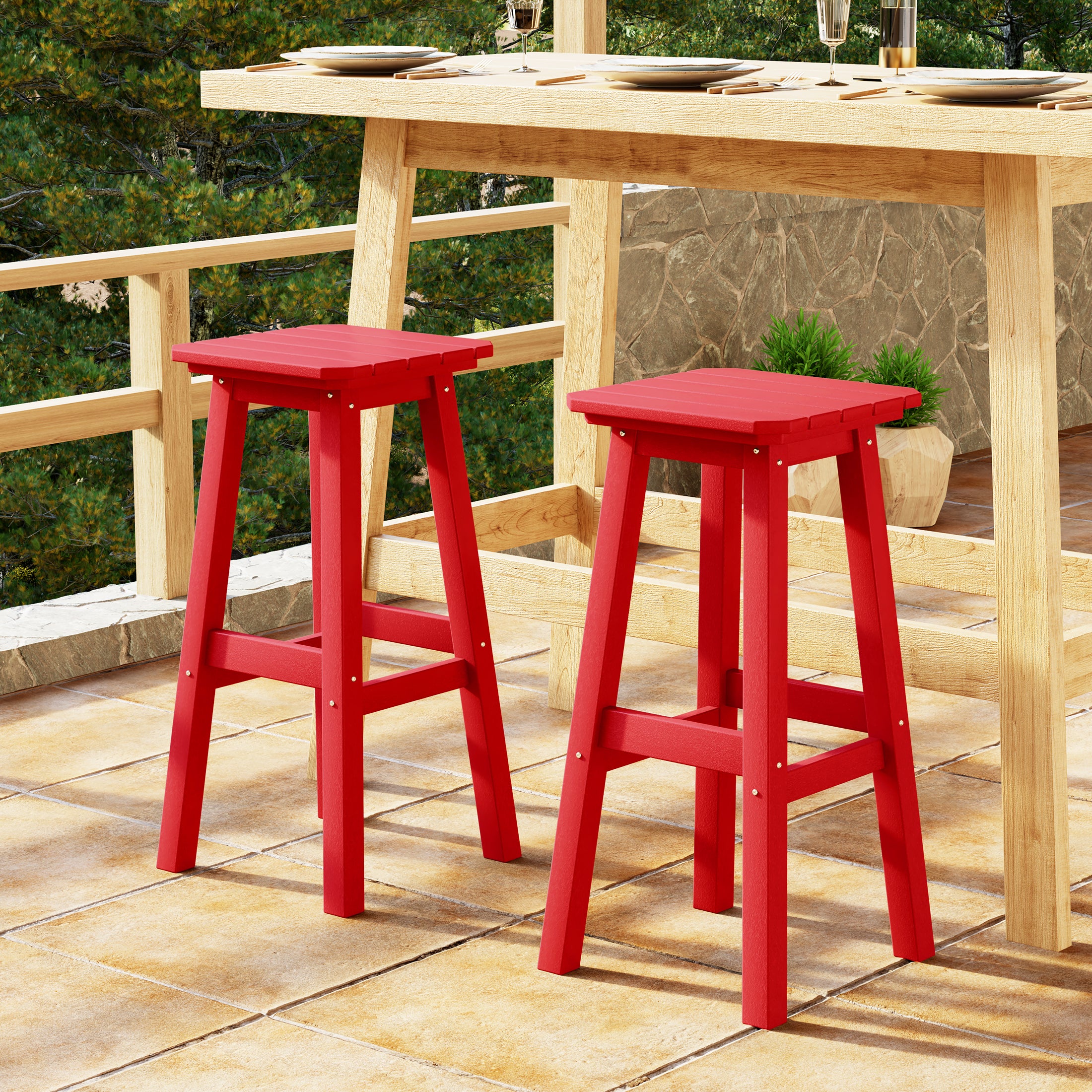 Paradise 29" HDPE Outdoor Patio Square Bar Stools (Set of 2)