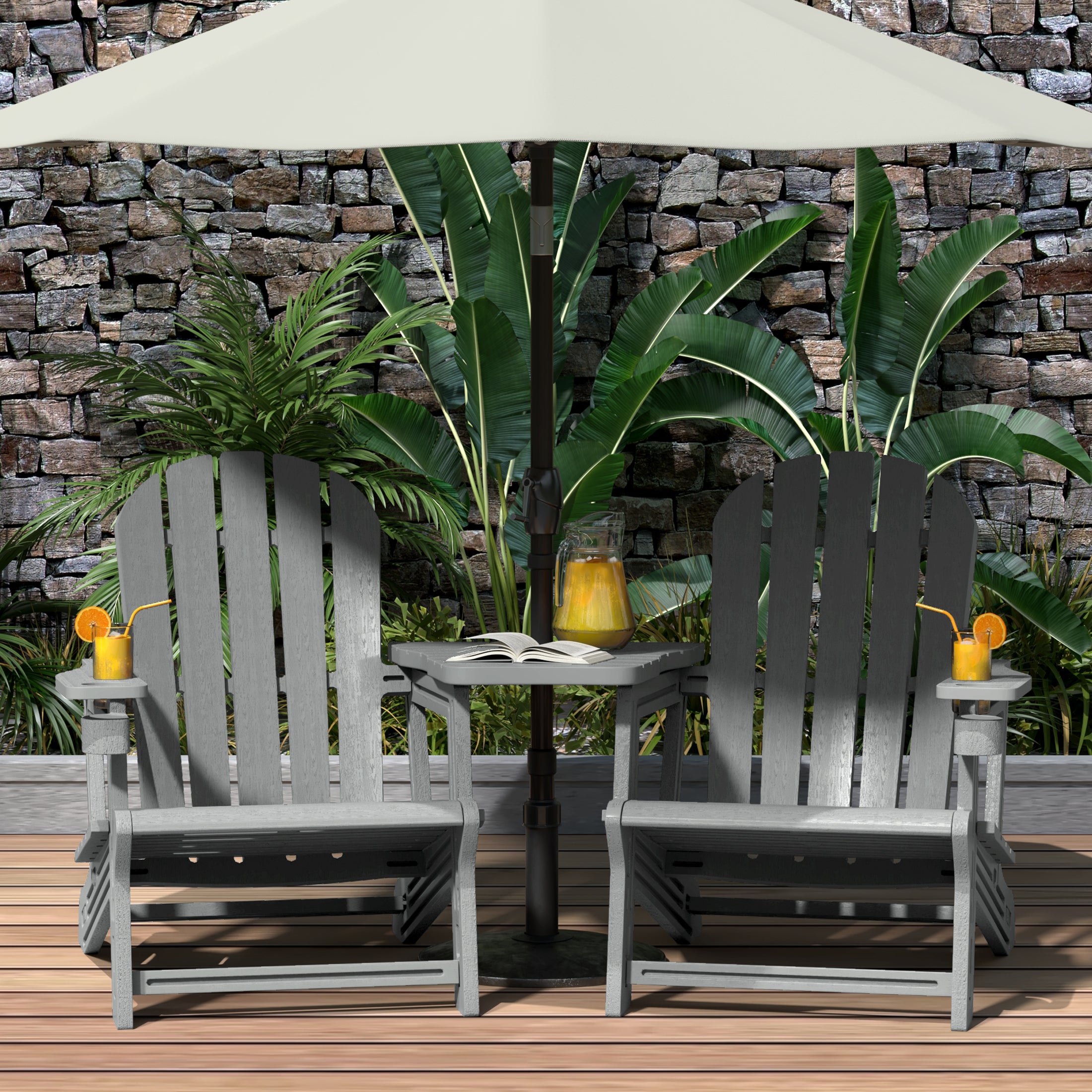 Cayman Outdoor HDPE Adirondack Chairs With Connecting Table Tray (Set of 2)
