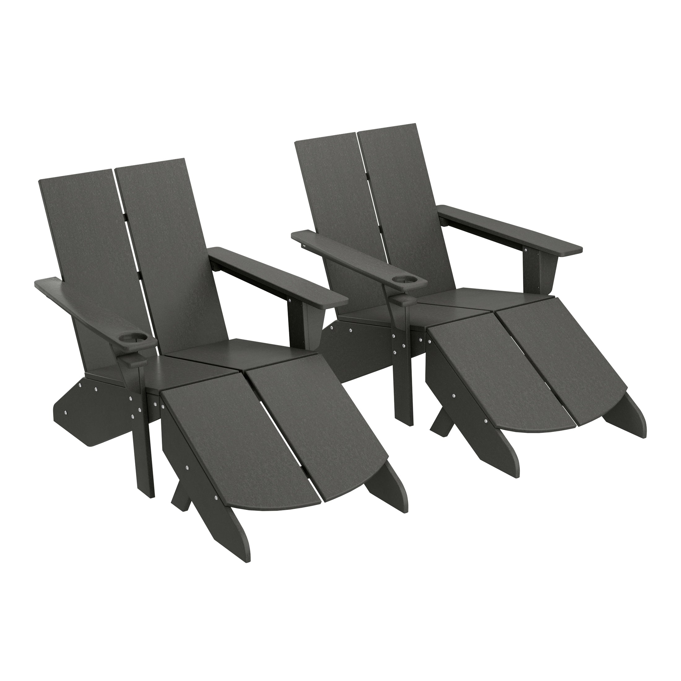 Seaview Outdoor 4-Piece HDPE Modern Adirondack Chairs Set with Folding Patio Ottomans and Cup Holder