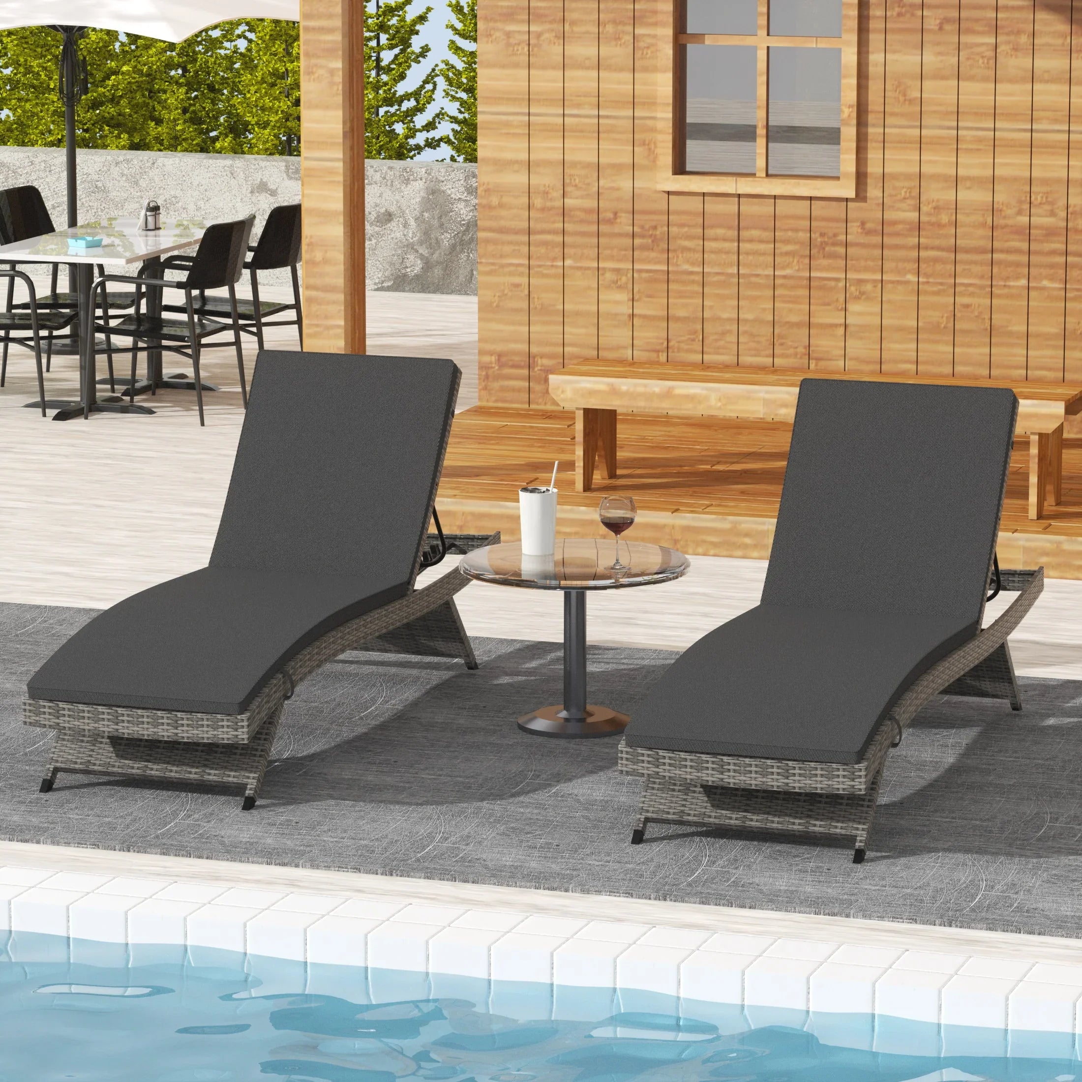 Bahama Grey Rattan Wicker Outdoor Chaise Lounge with Cushion (Set of 2)