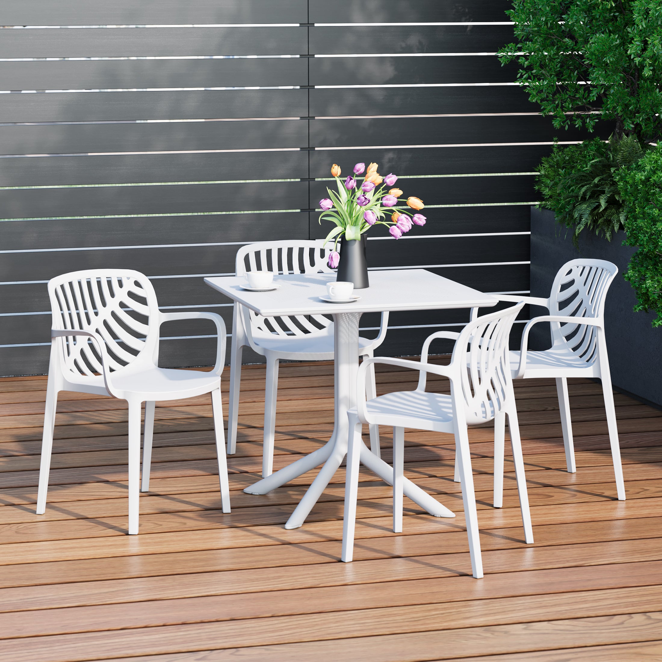 Sunshine 5-Piece Outdoor Resin Square Patio Dining Table Set with Modern Stackable Patio Dining Chairs