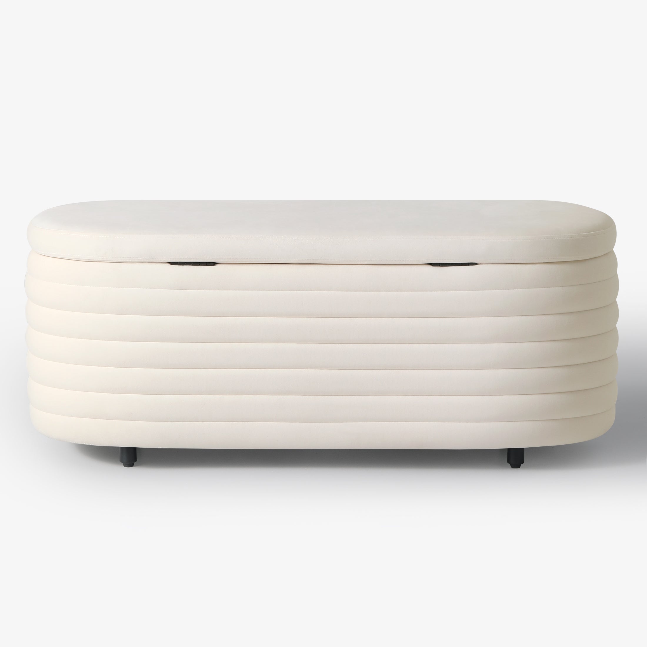 Alaia 42" Wide Mid-Century Modern Upholstered Velvet Tufted Oval Storage Ottoman Bench