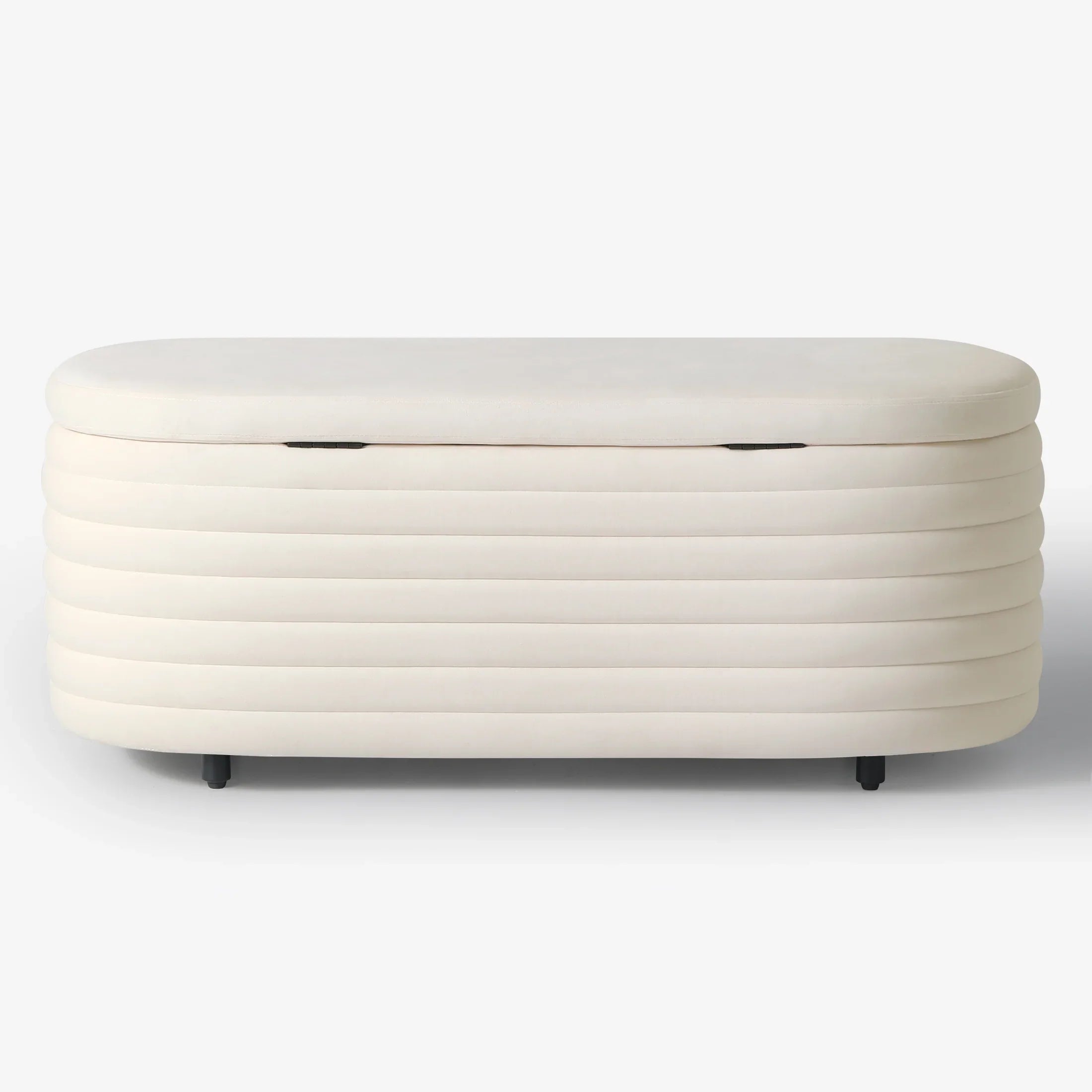Alaia 42" Wide Mid-Century Modern Upholstered Velvet Tufted Oval Storage Ottoman Bench