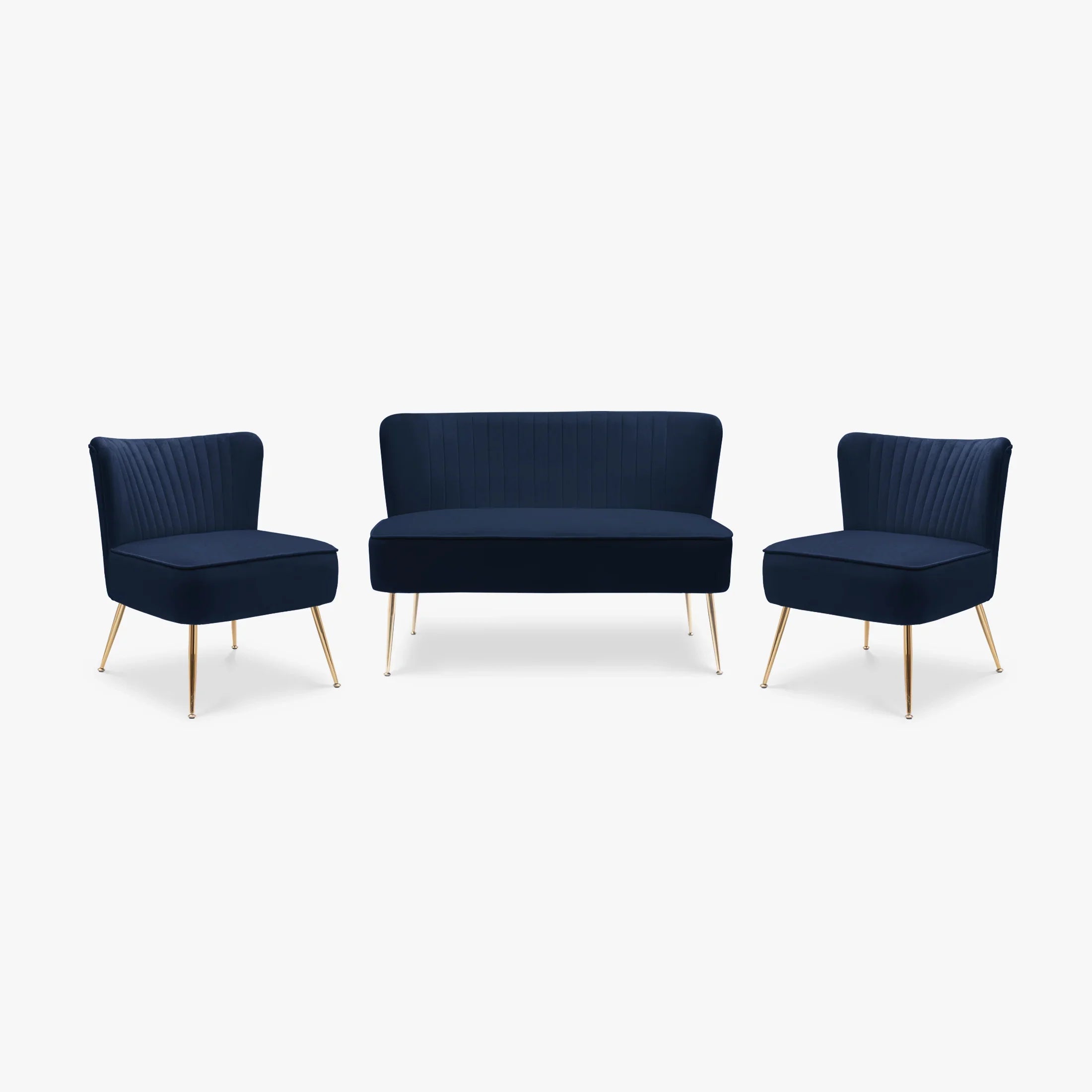 Alaia Mid Century Modern Tufted Velvet Loveseat Sofa and 25" Accent Chair 3-Piece Set