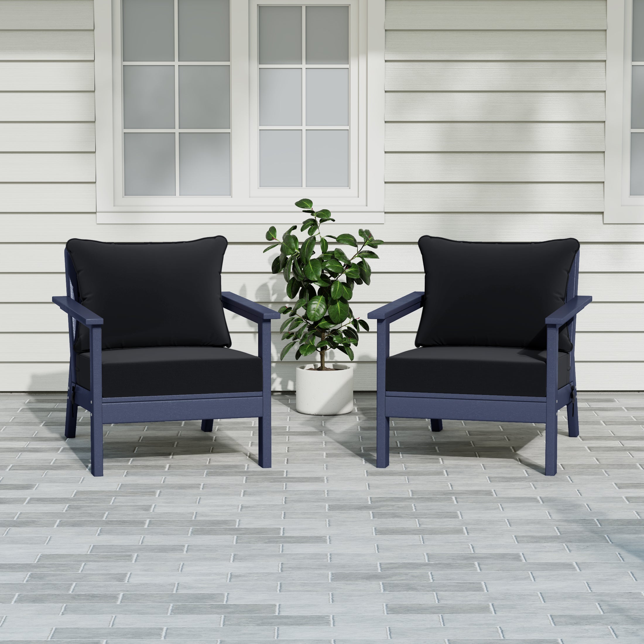 Portsmouth Outdoor Modern HDPE Patio Club Chairs with Deep Seat Cushions (Set of 2)