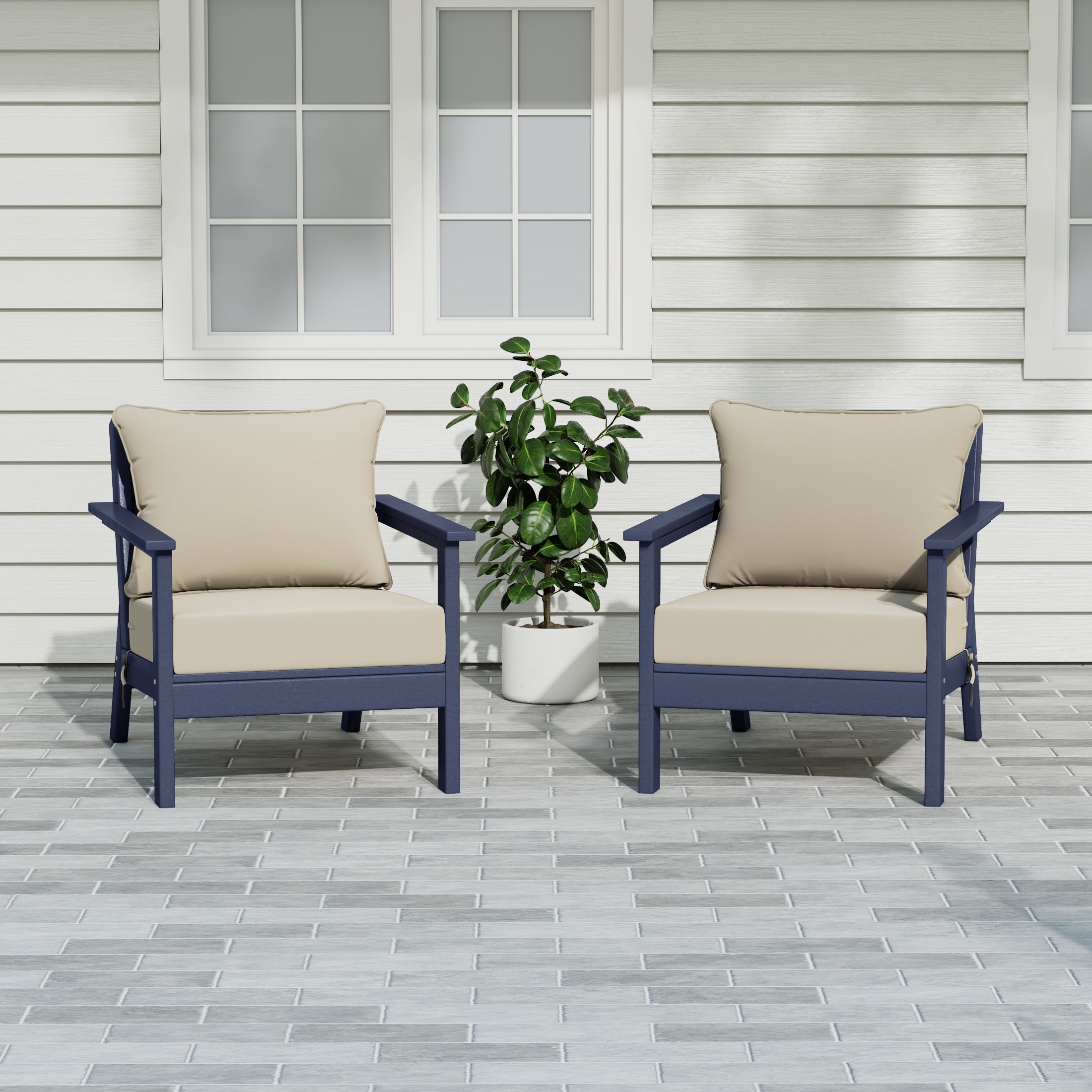 Portsmouth Outdoor Modern HDPE Patio Club Chairs with Deep Seat Cushions (Set of 2)