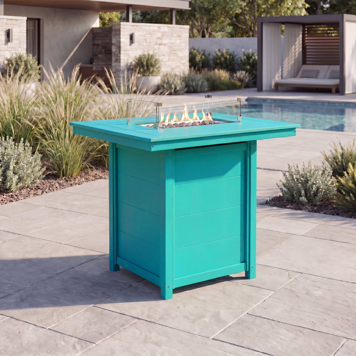 Sol 46" Modern Outdoor Patio Gas Propane Rectangle Fire Pit Table