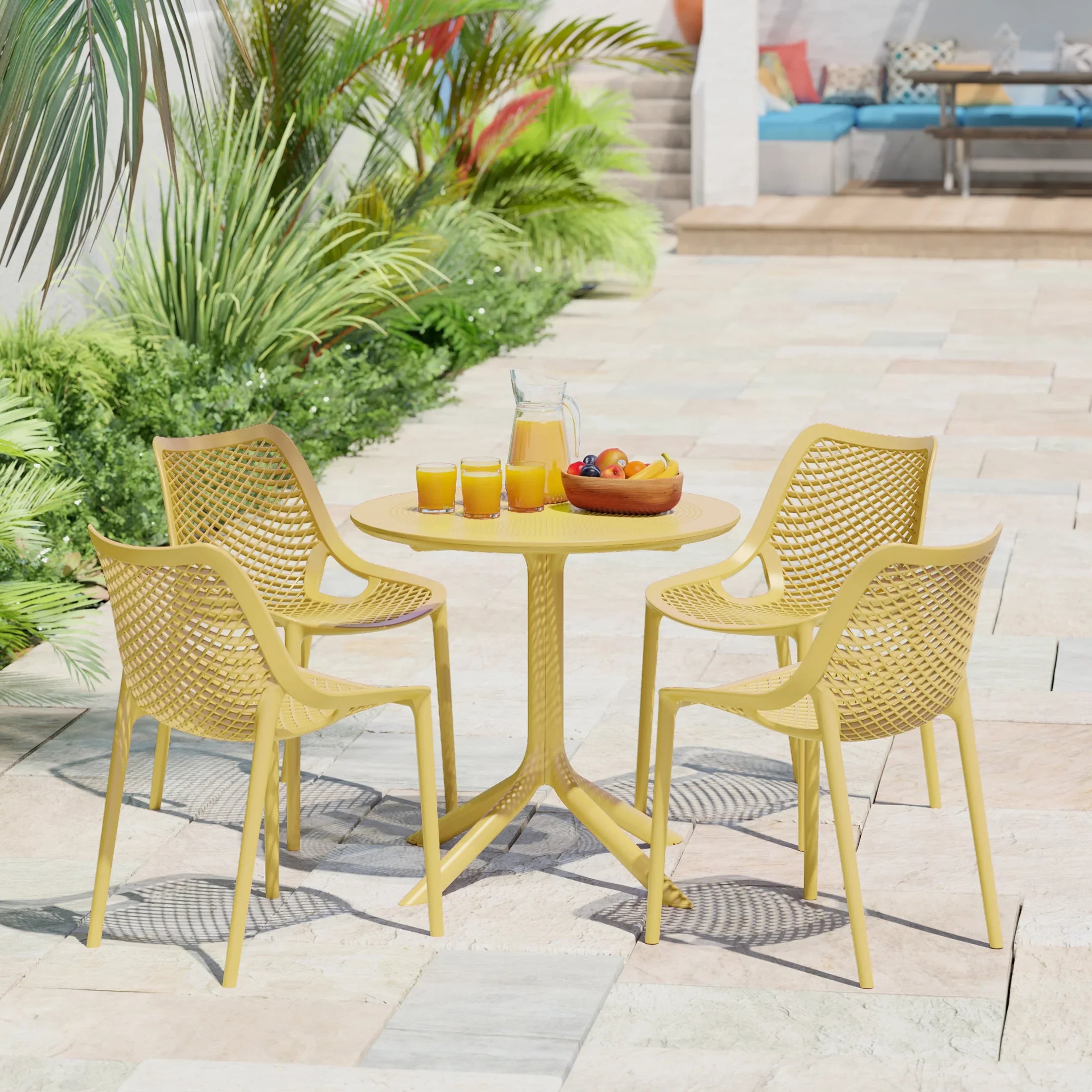 Sunshine 31.5" Round Plastic Outdoor Patio Dining Table for 4