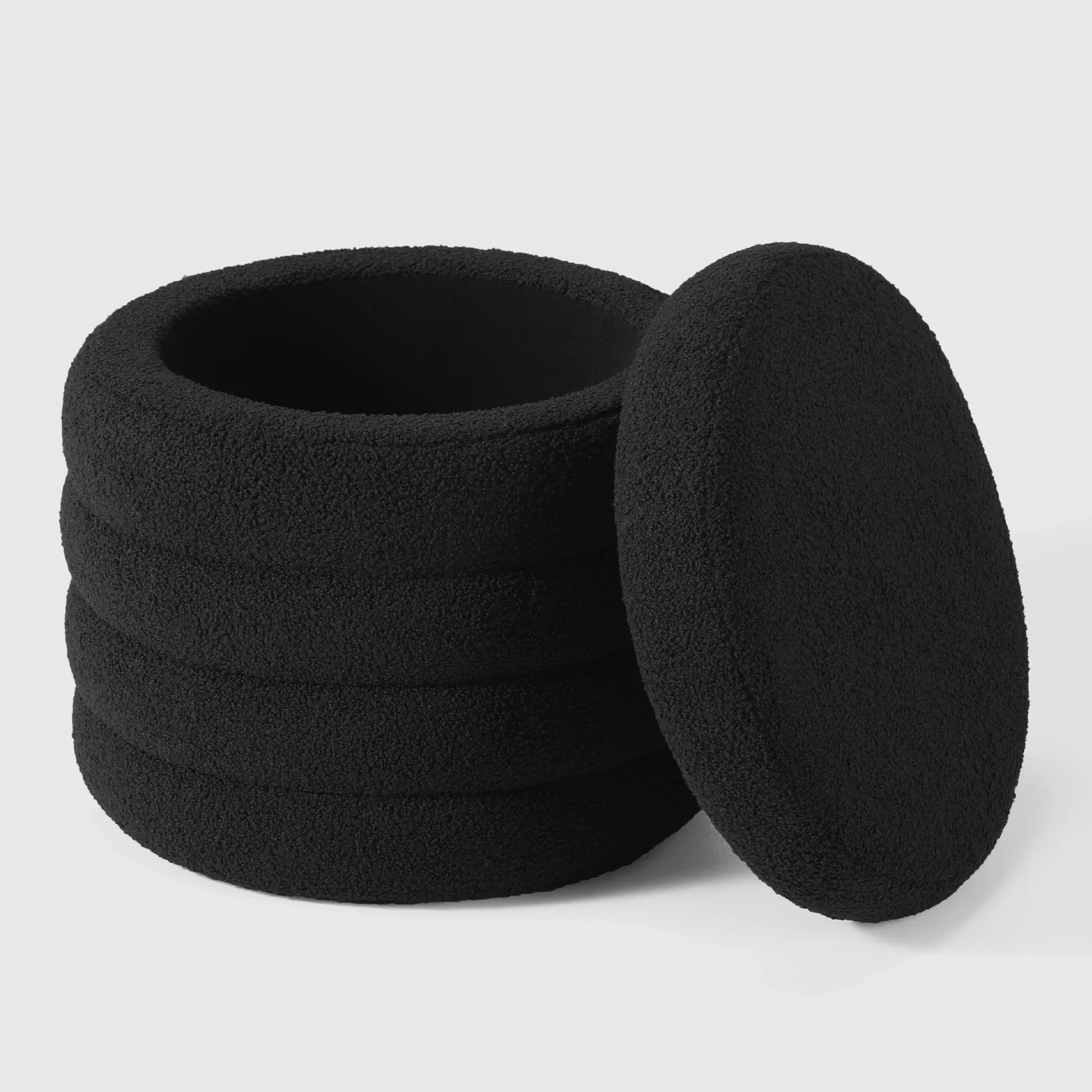 Celine Mid-Century Modern Faux Sherpa Round Storage Ottoman