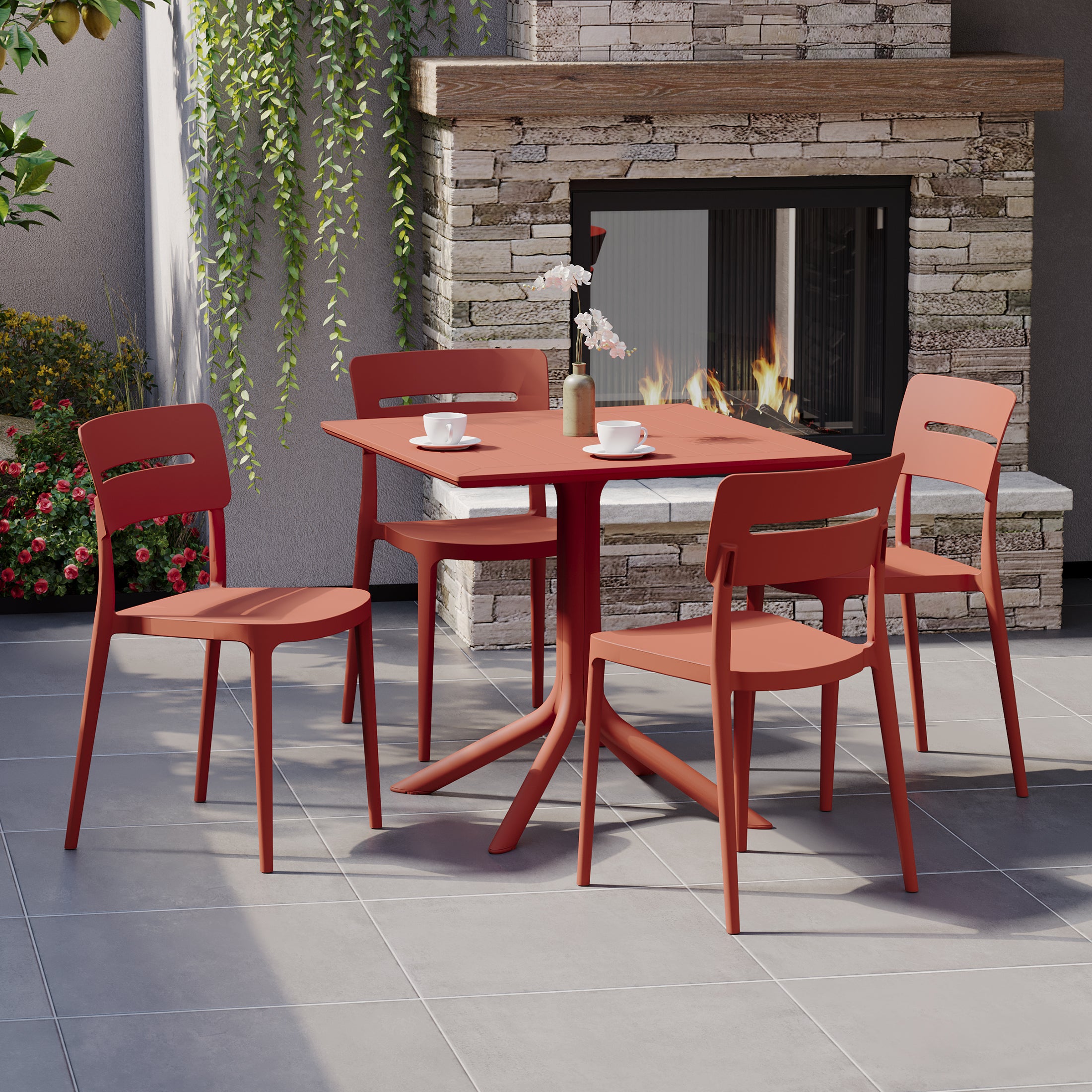 Sunshine Modern 5-Piece Resin Patio Dining Table Set with Stackable Patio Dining Chairs