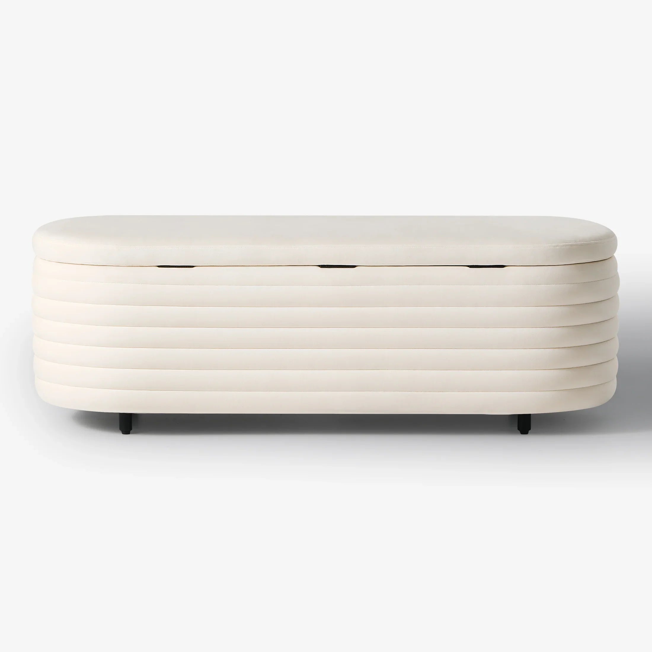 Alaia 54" Wide Mid-Century Modern Upholstered Velvet Tufted Oval Storage Ottoman Bench
