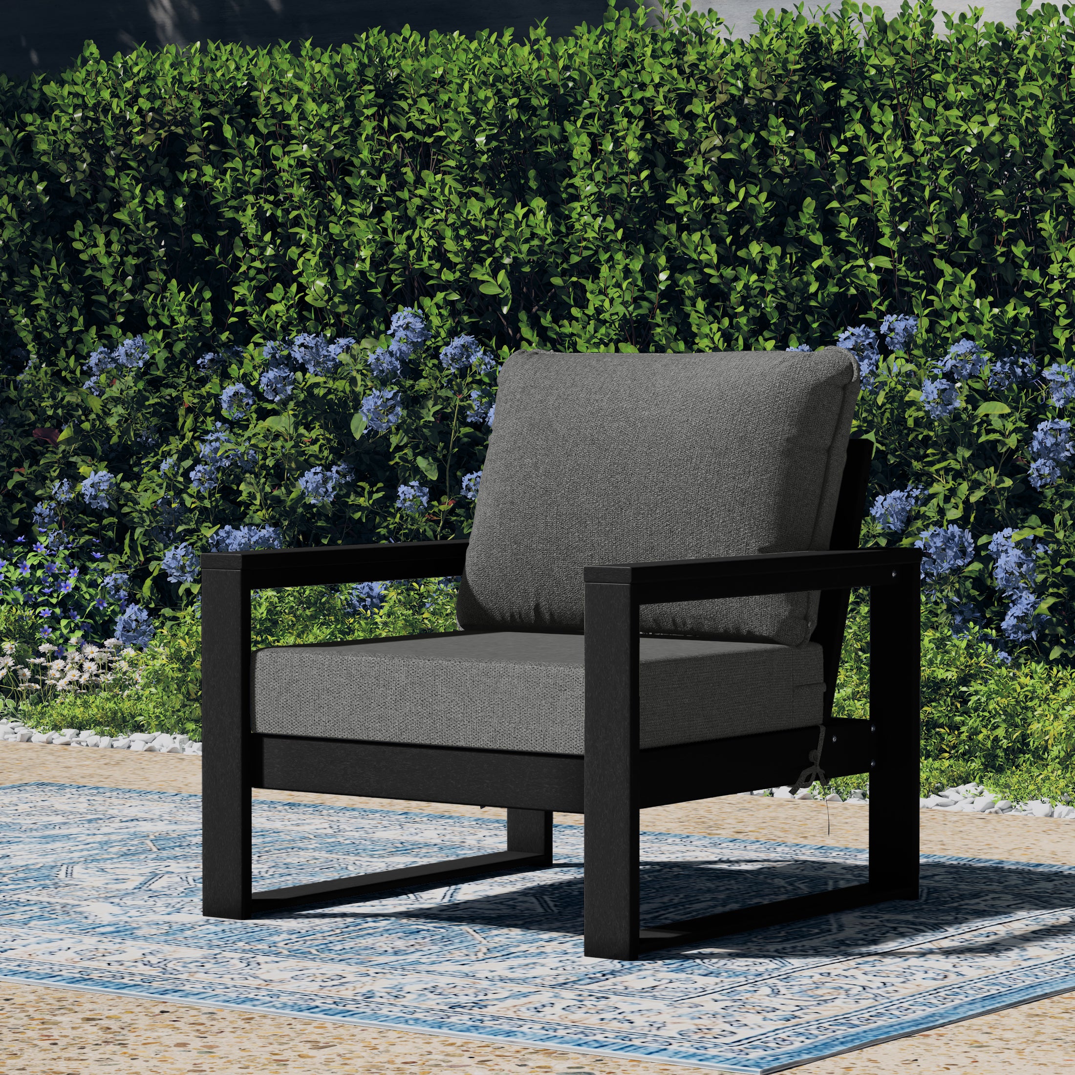 Rockaway Outdoor Modern HDPE Patio Club Chair with Waterproof Deep Seat Cushions