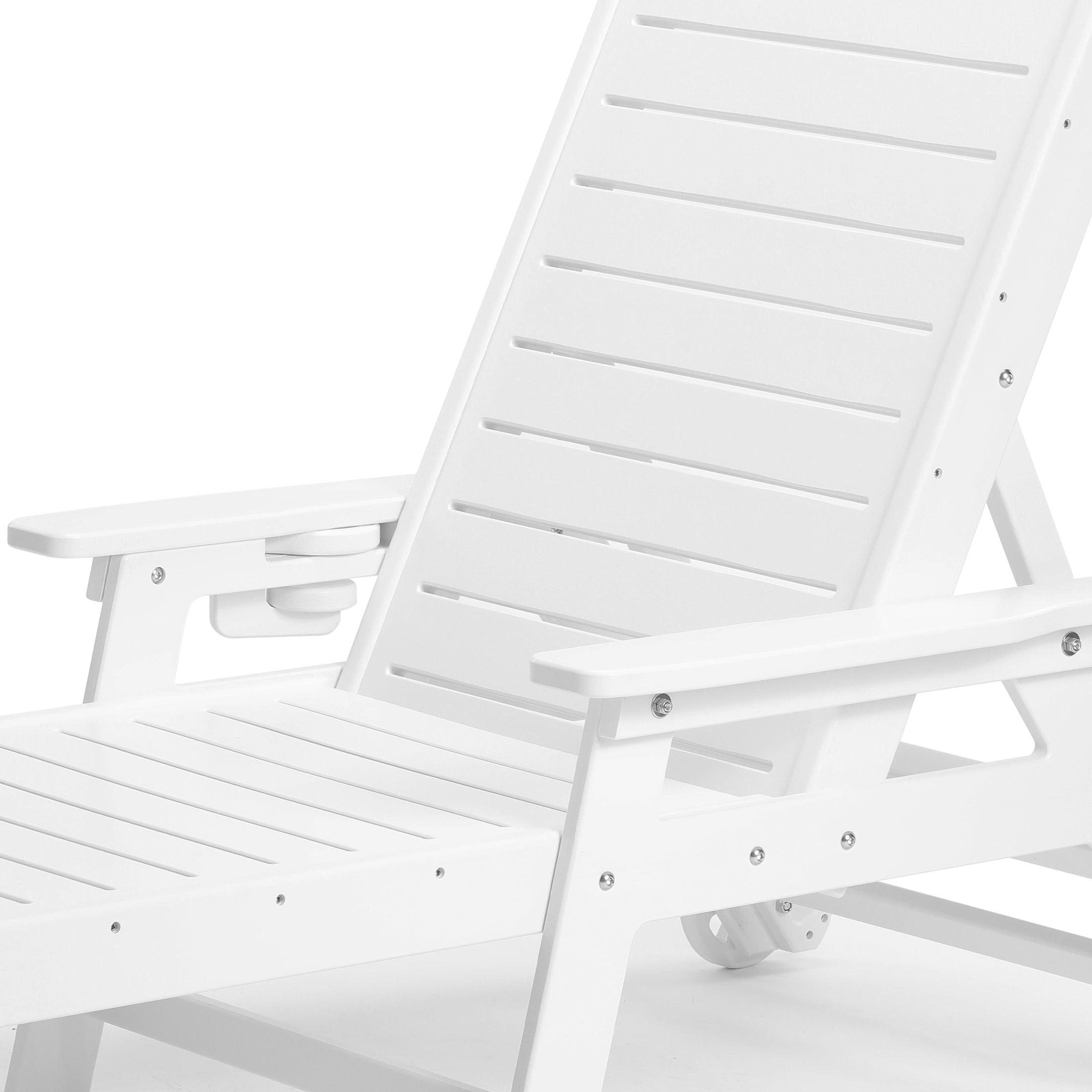 Lago Outdoor HDPE Patio Chaise Lounge With Wheels & Cup Holder