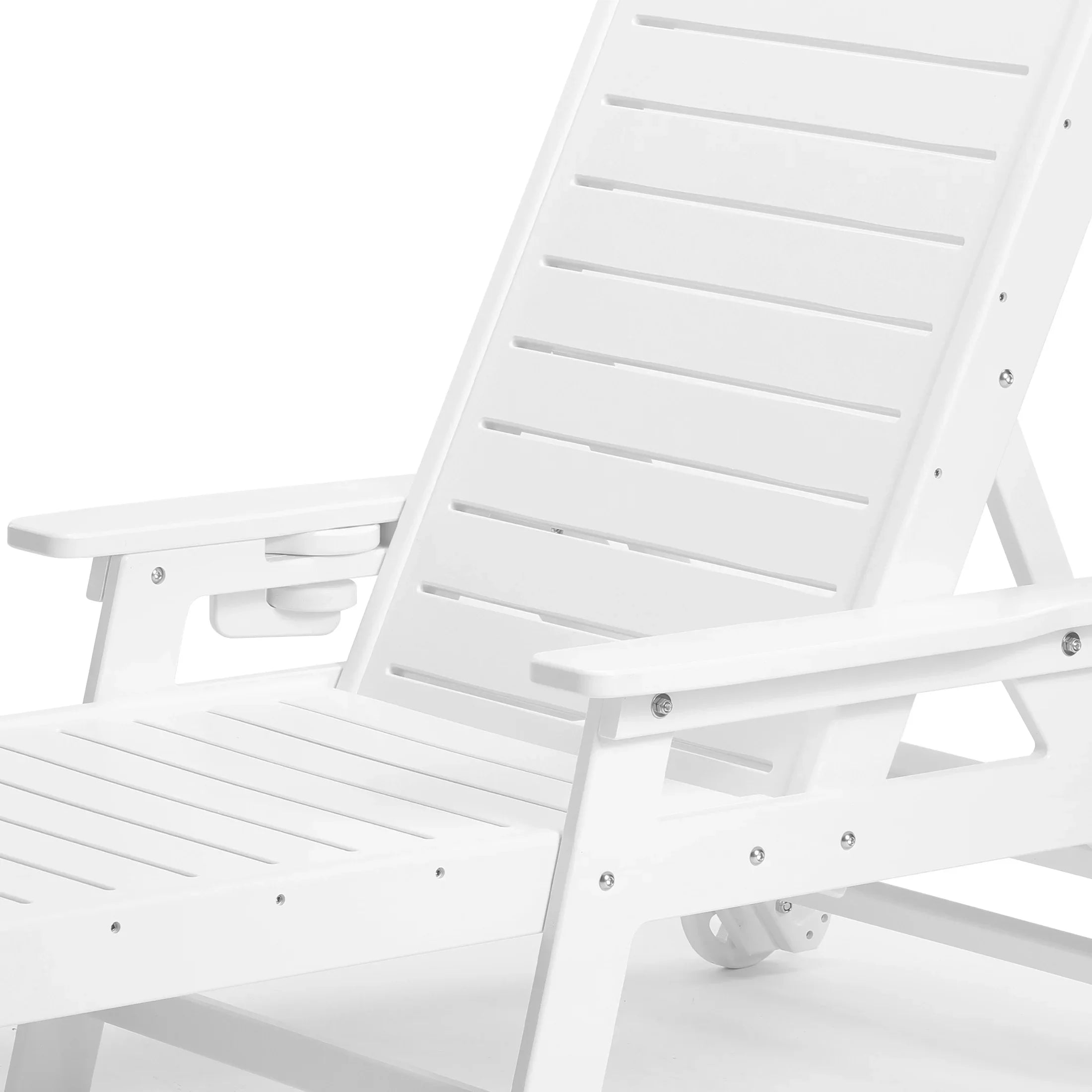 Lago Outdoor HDPE Patio Chaise Lounges With Wheels & Cup Holder (Set of 2)