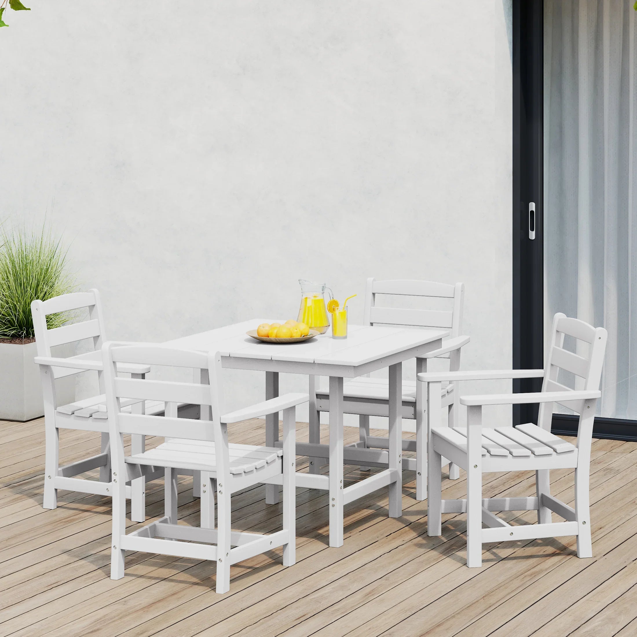 Palms 5-Piece HDPE Outdoor Square Patio Dining Table Set with Armchairs