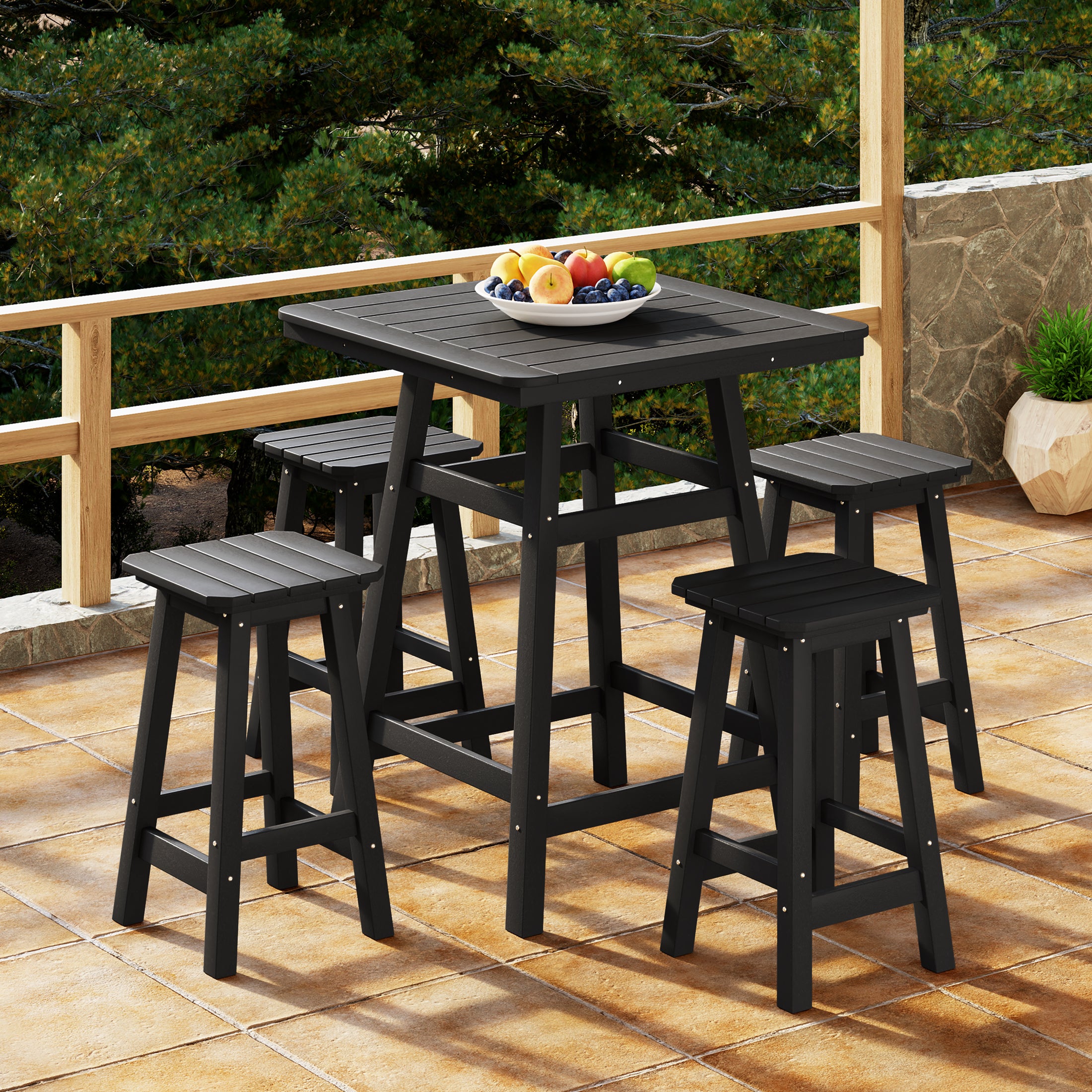 Paradise 5-Piece HDPE Outdoor Patio Dining Bar Bistro Table Set with Counter High Bar Stool