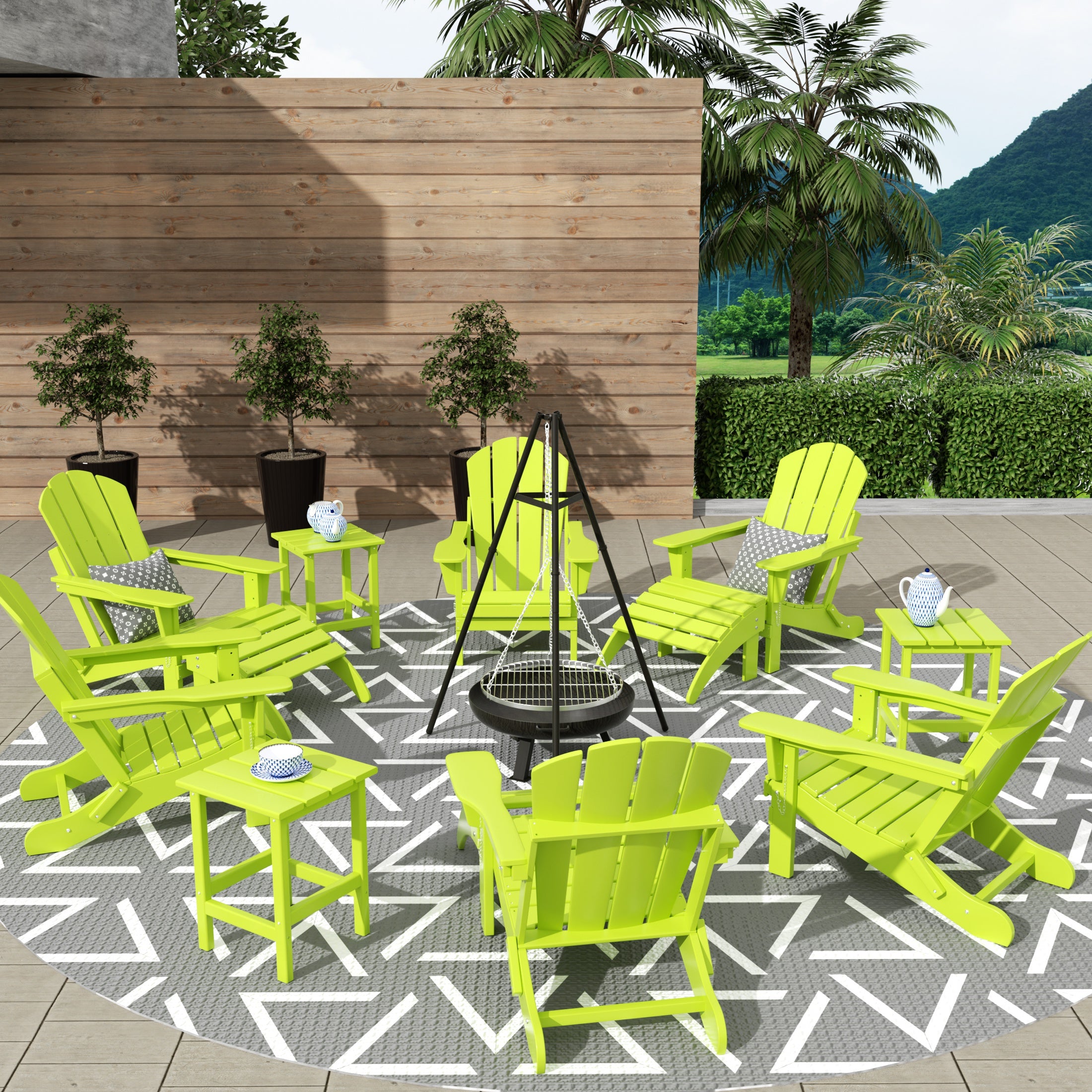 Paradise 12-Piece Outdoor Folding Poly Adirondack Chair With Ottoman And Side Table