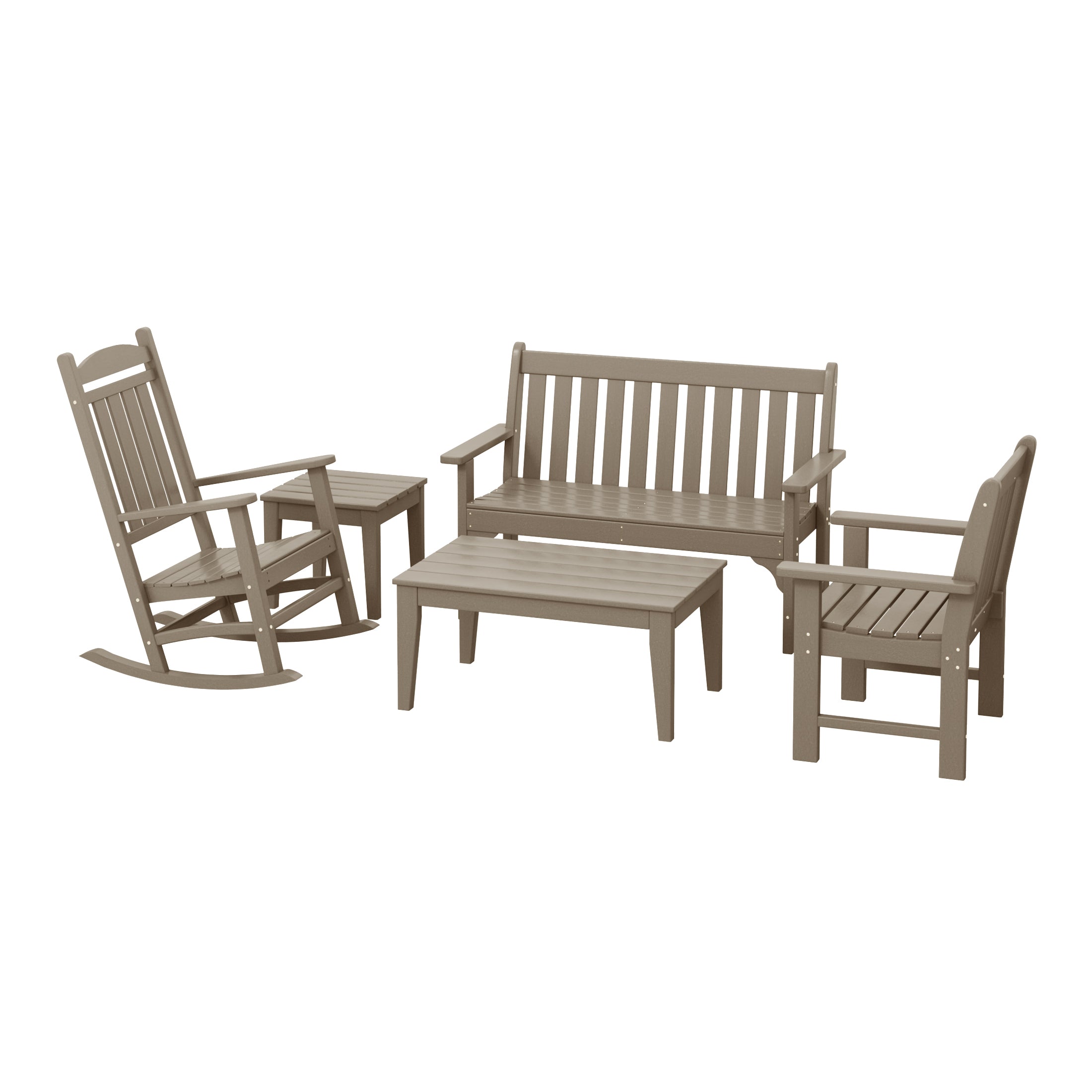 Paradise 5-Piece HDPE Outdoor Patio Furniture Couch and Rocking Chair Set