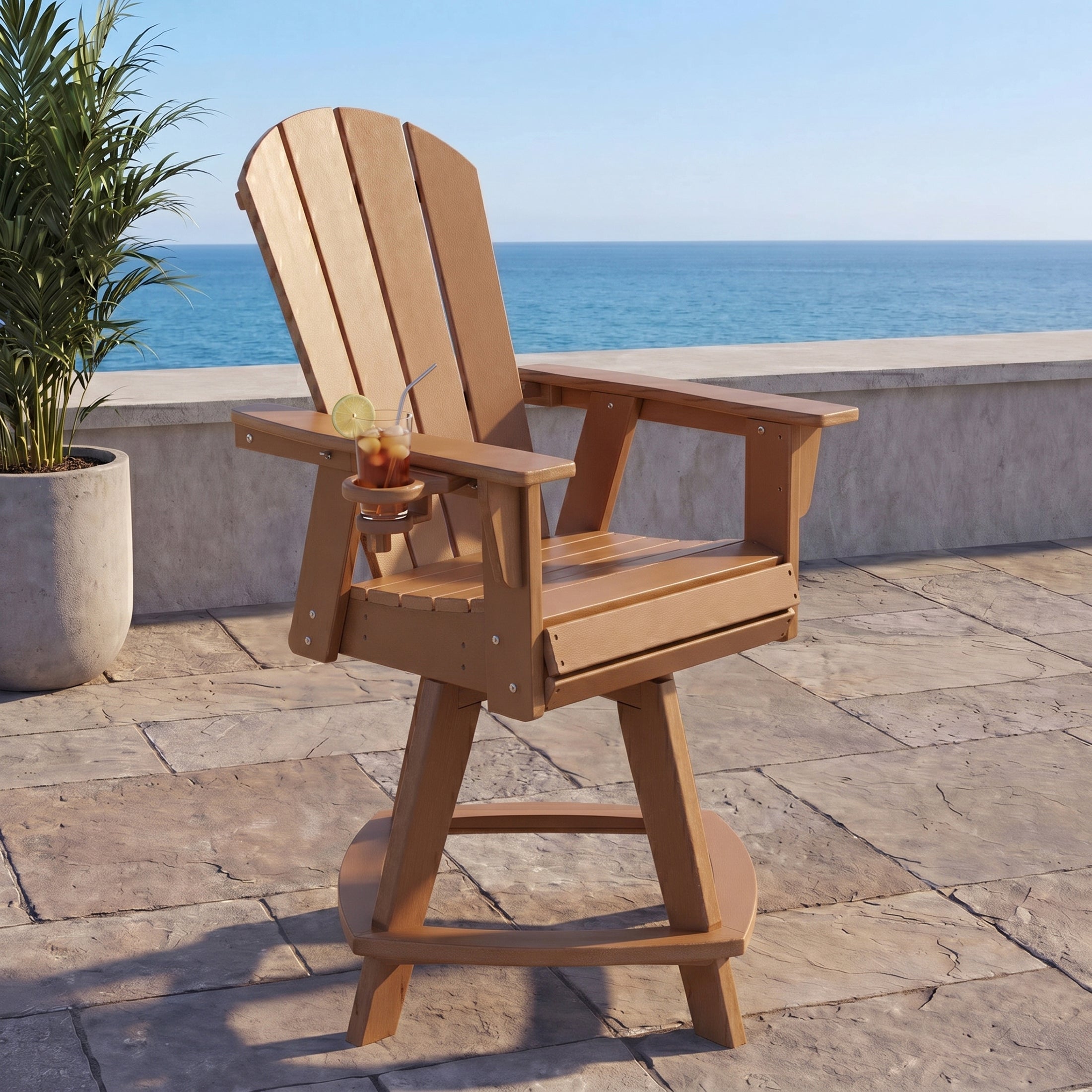 Paradise Outdoor HDPE Adirondack Swivel Counter Height Bar Chair With Cup Holder