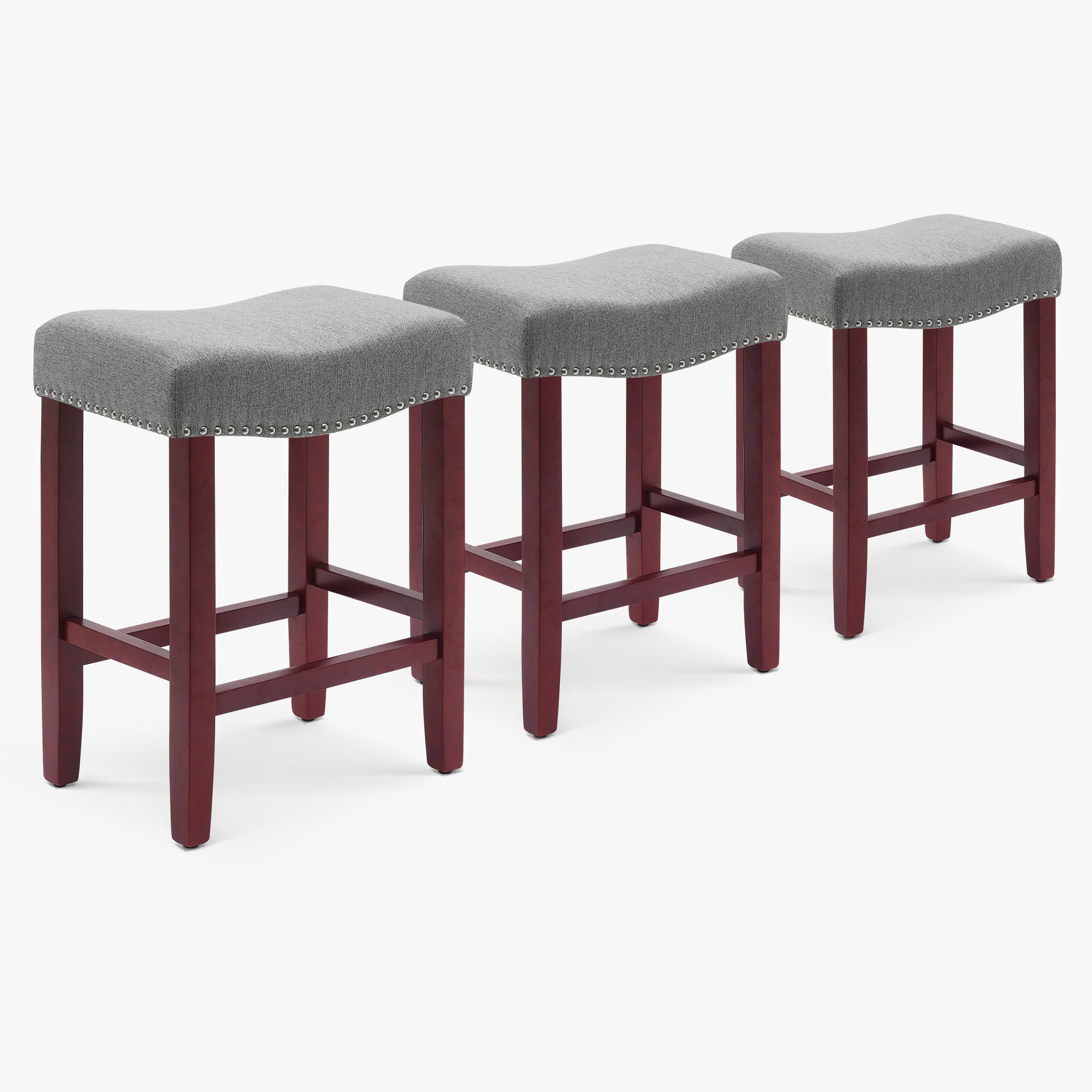 Bulmon 24" Upholstered Saddle Seat Cherry Counter Stool (Set of 3)