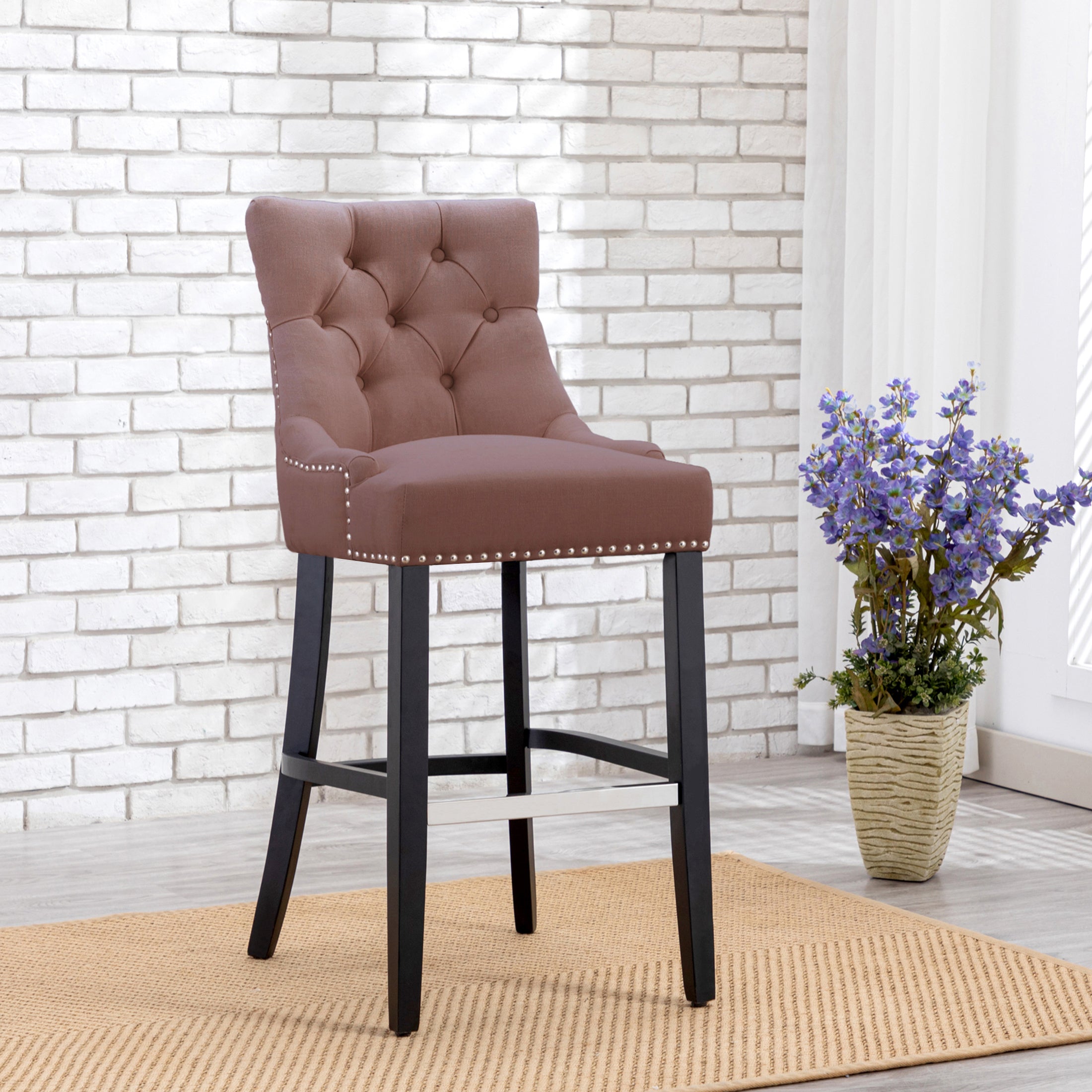 Bellmount 29" Upholstered Wood Bar Stool with Tufted Back