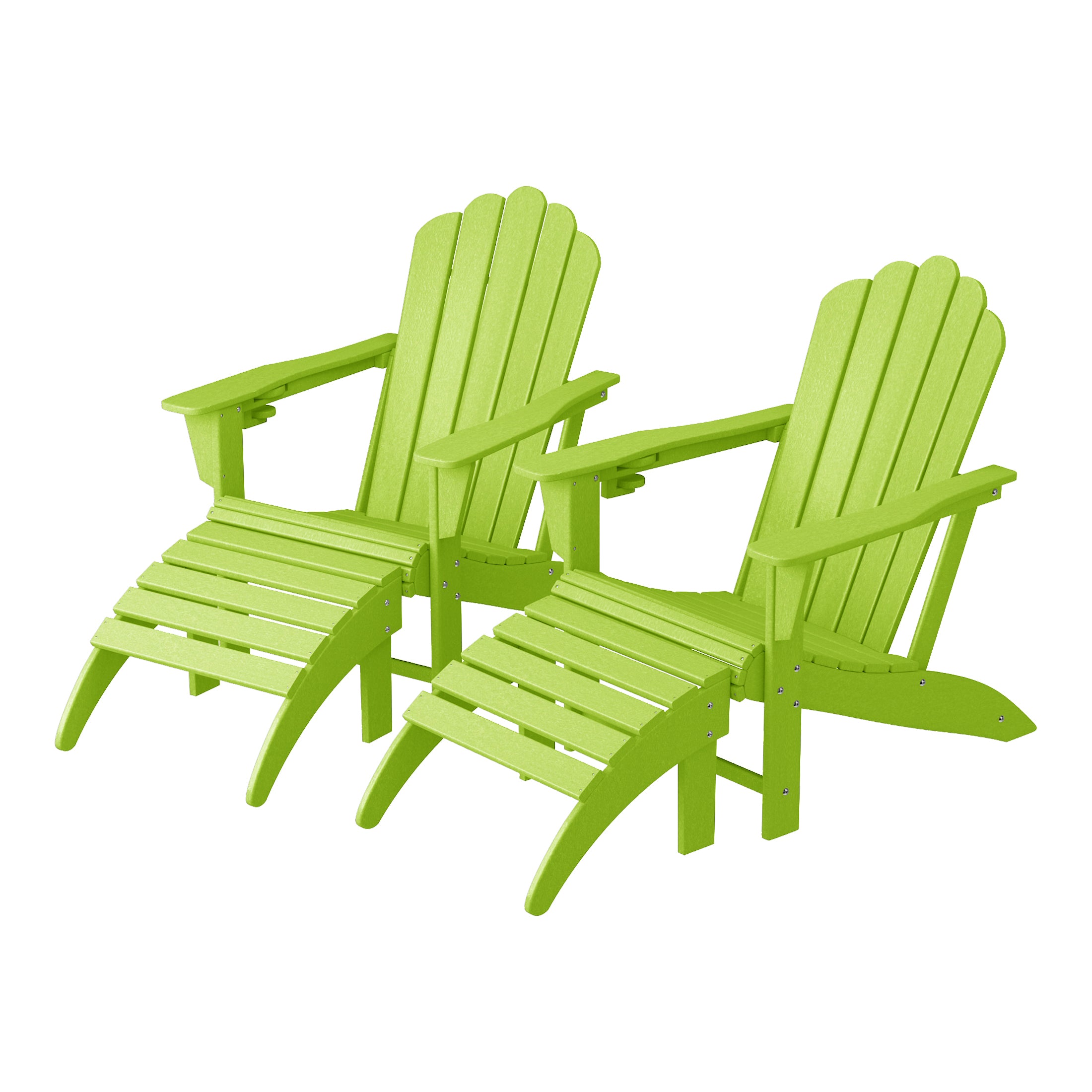 Lakeview 4-Piece Outdoor Patio HDPE Adirondack Chairs With Ottomans and Cup Holder Set