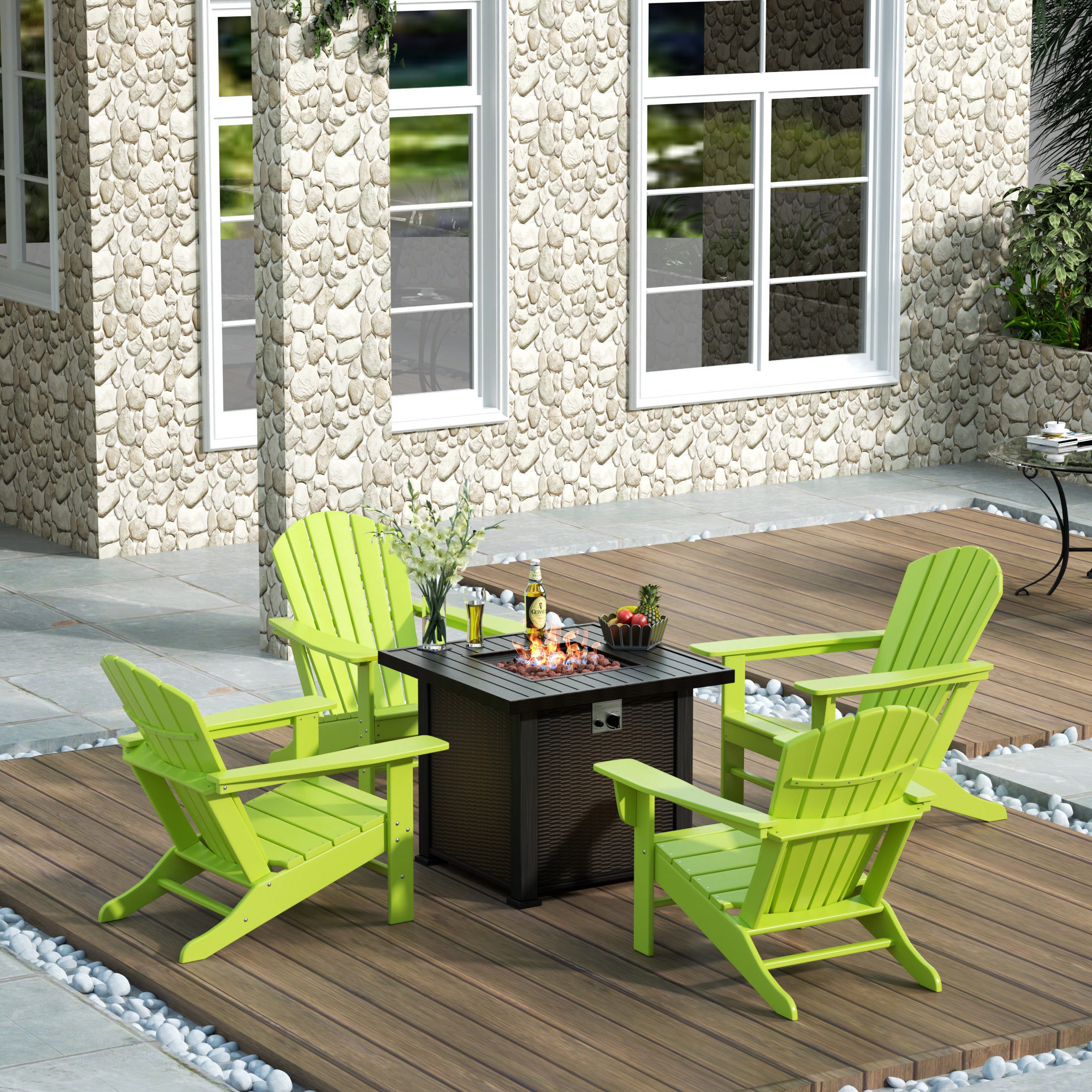 Portside Dylan Outdoor Patio Adirondack Chair With Square Fire Pit Table Sets