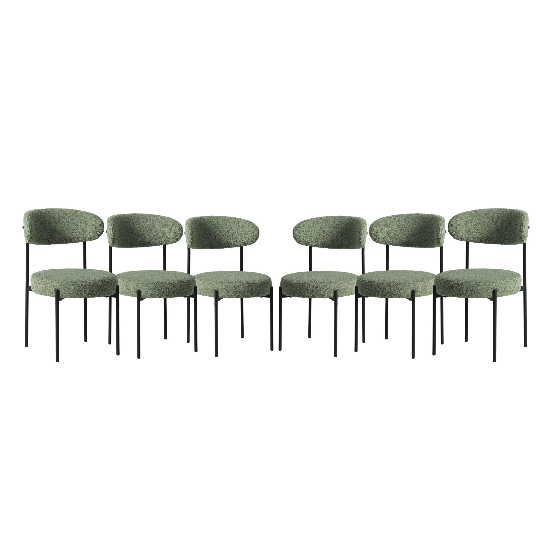 Celine Mid-Century Modern Upholstered Sherpa Round Dining Chairs (Set of 6)