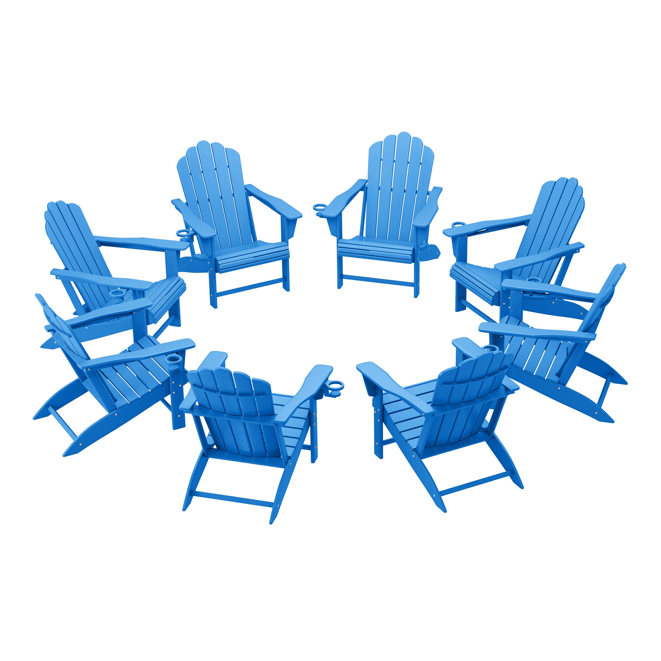 Lakeview Outdoor Patio HDPE Adirondack Chairs With Cup Holders (Set of 8)