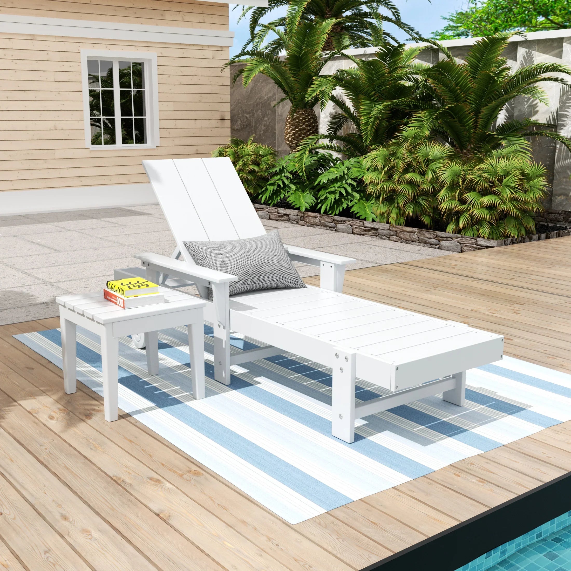 Palms Modern Reclining Chaise Lounge with Side Table 2-Piece Set