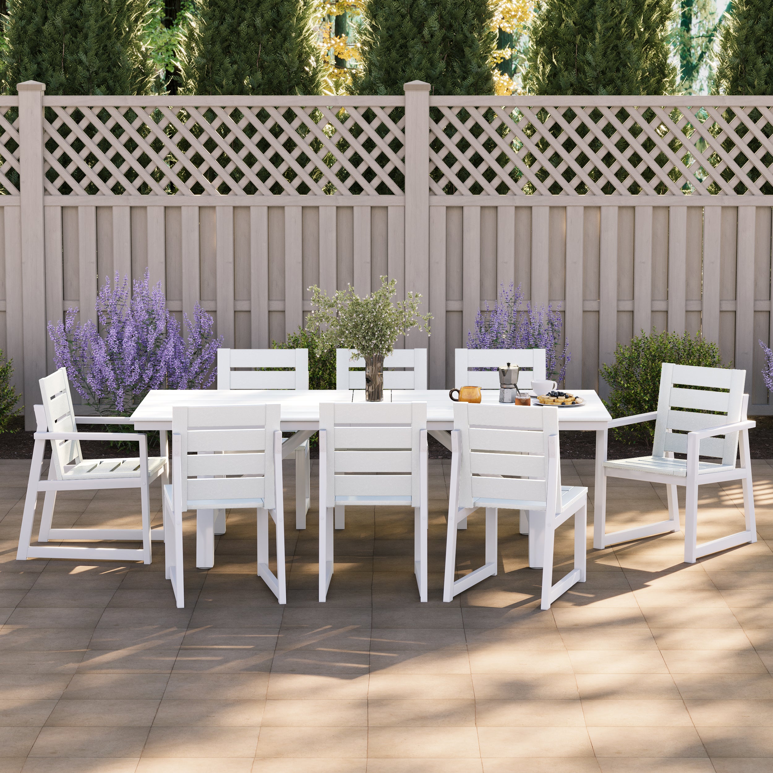 Stinson 9-Piece HDPE Outdoor Furniture Patio Dining Table With Umbrella Hole and Chairs Set For 8