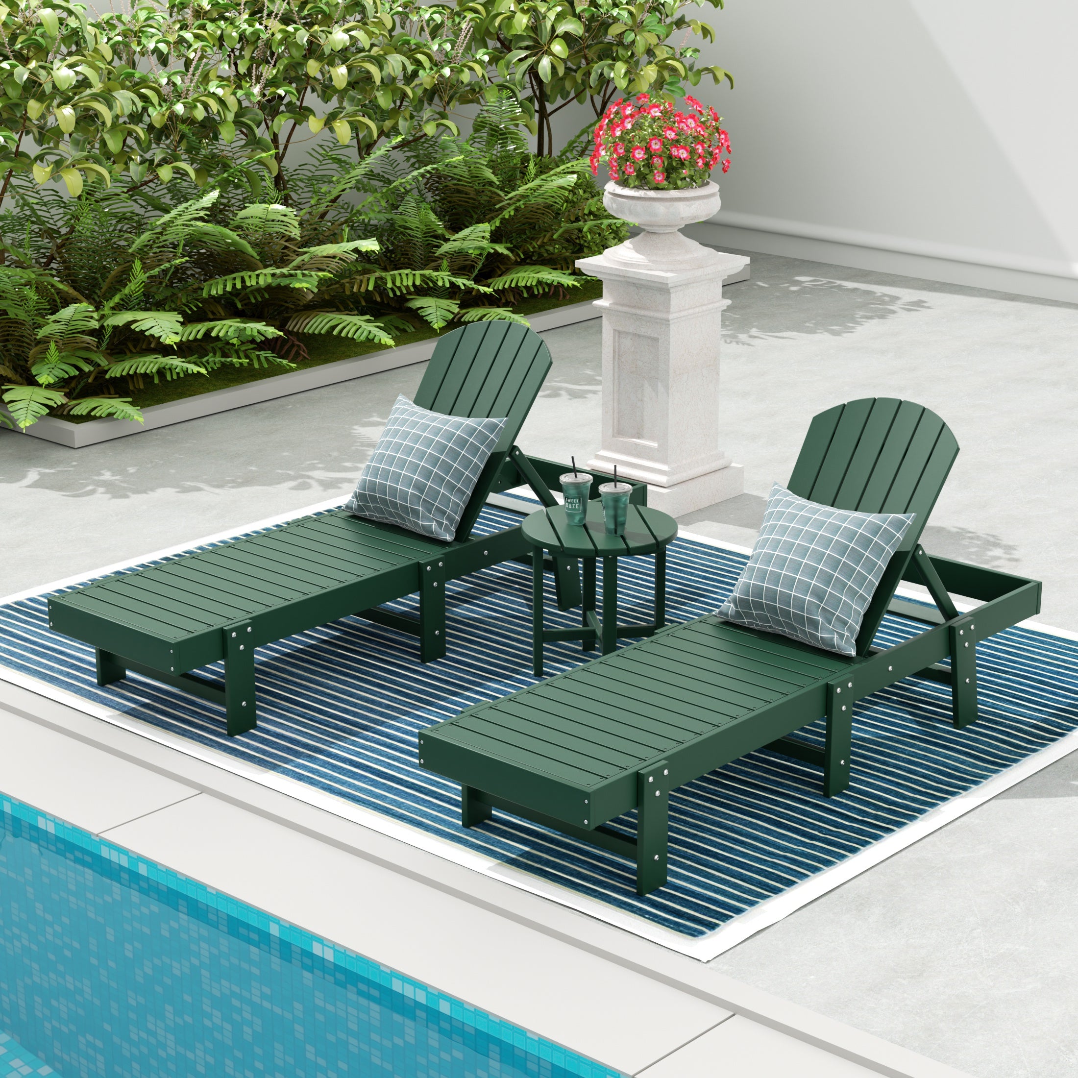 Portside 3 Piece Adirondack Poly Reclining Chaise Lounge