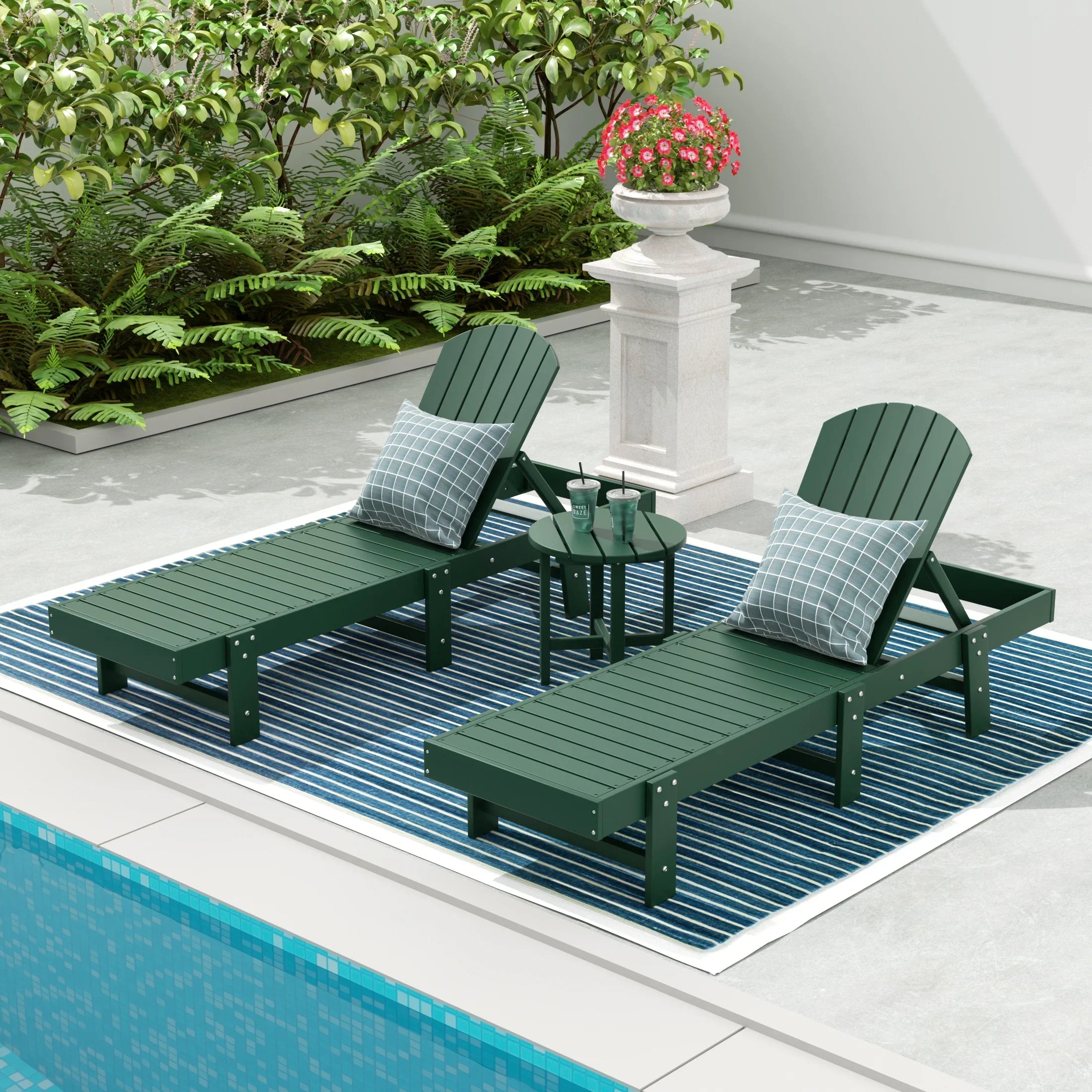 Portside 3 Piece Adirondack Poly Reclining Chaise Lounge