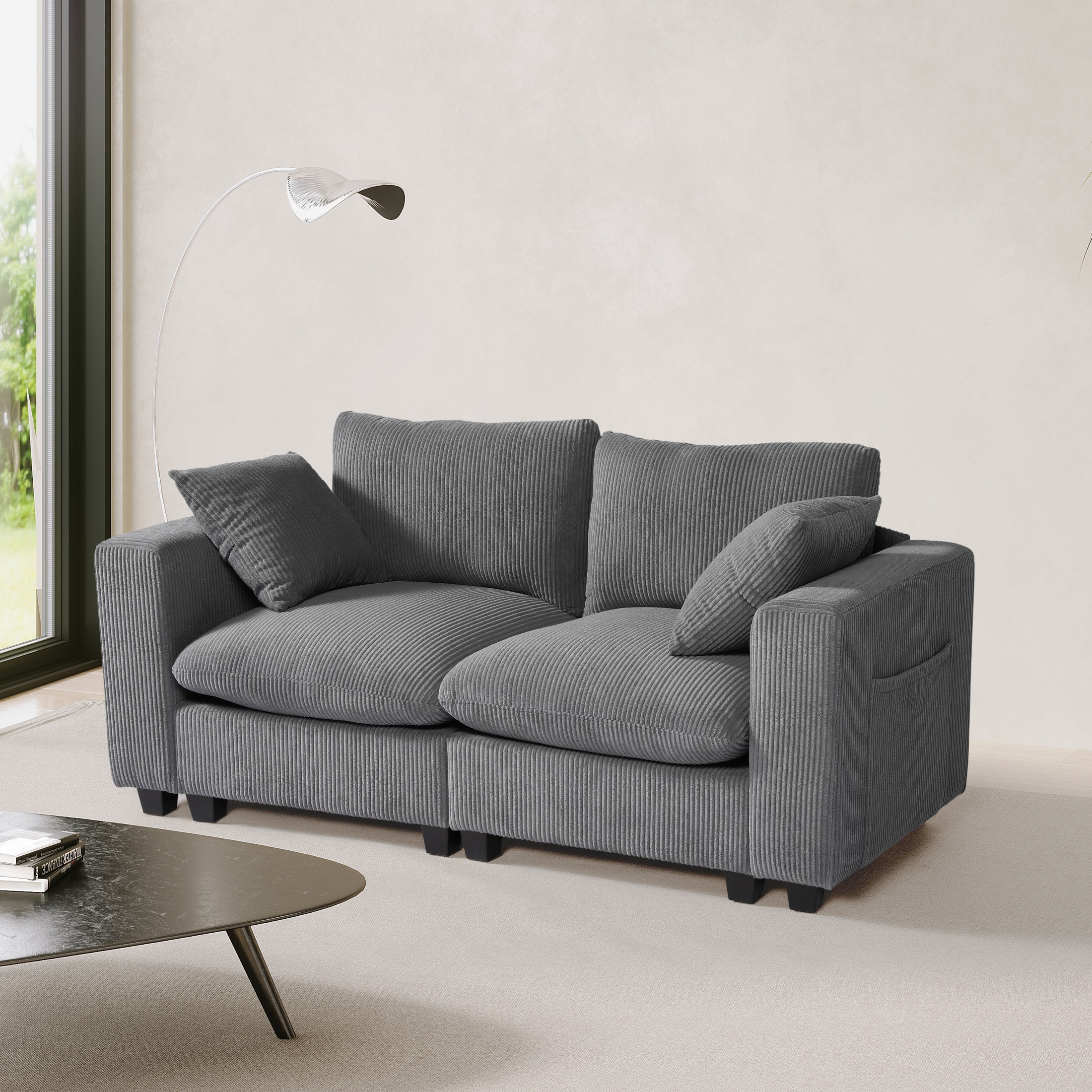 Ava 70" Modular Corduroy Loveseat Sofa With USB/Type-C Ports and Side Pockets