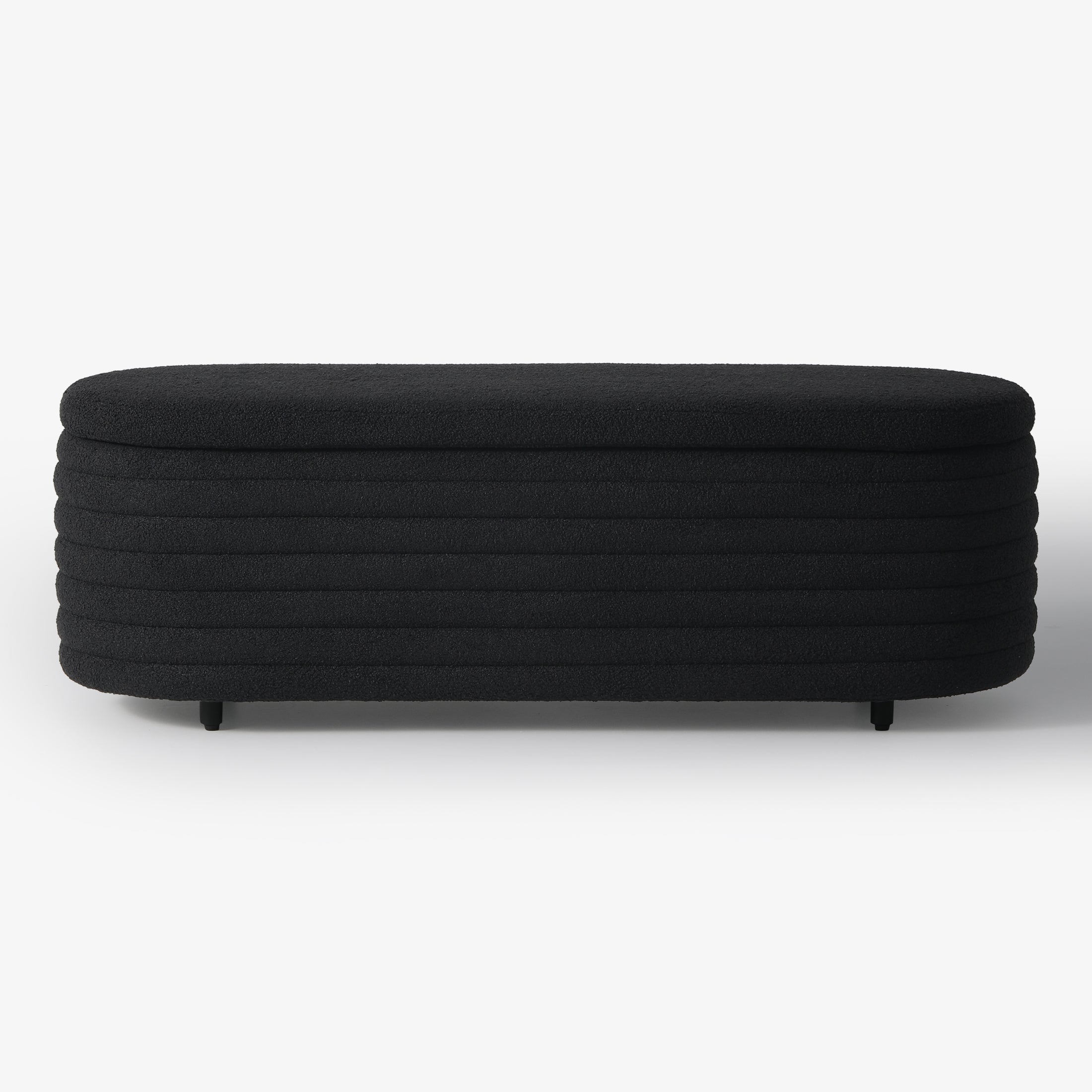 Celine 54" Wide Mid-Century Modern Upholstered Teddy Sherpa Tufted Oval Storage Ottoman Bench