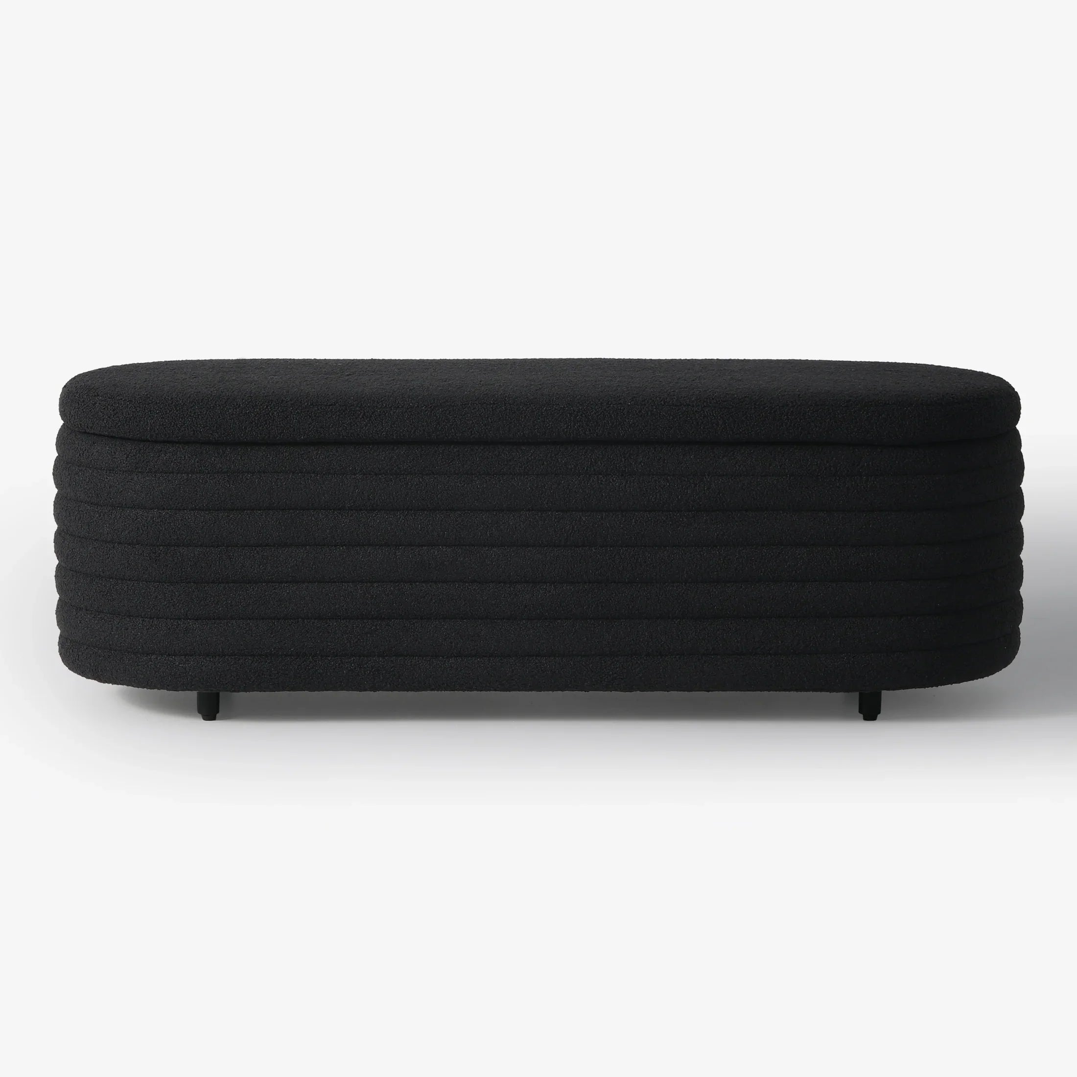 Celine 54" Wide Mid-Century Modern Upholstered Teddy Sherpa Tufted Oval Storage Ottoman Bench