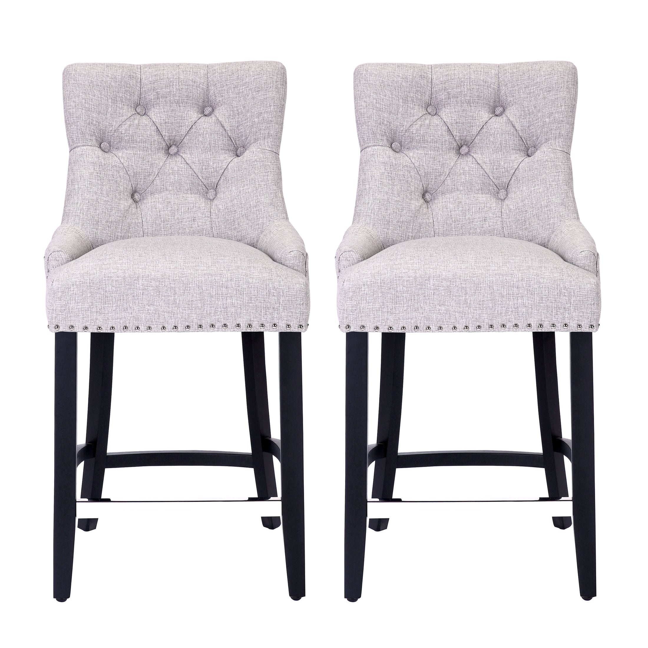 Bellmount 24" Upholstered Wood Bar Stool with Tufted Back (Set of 2)