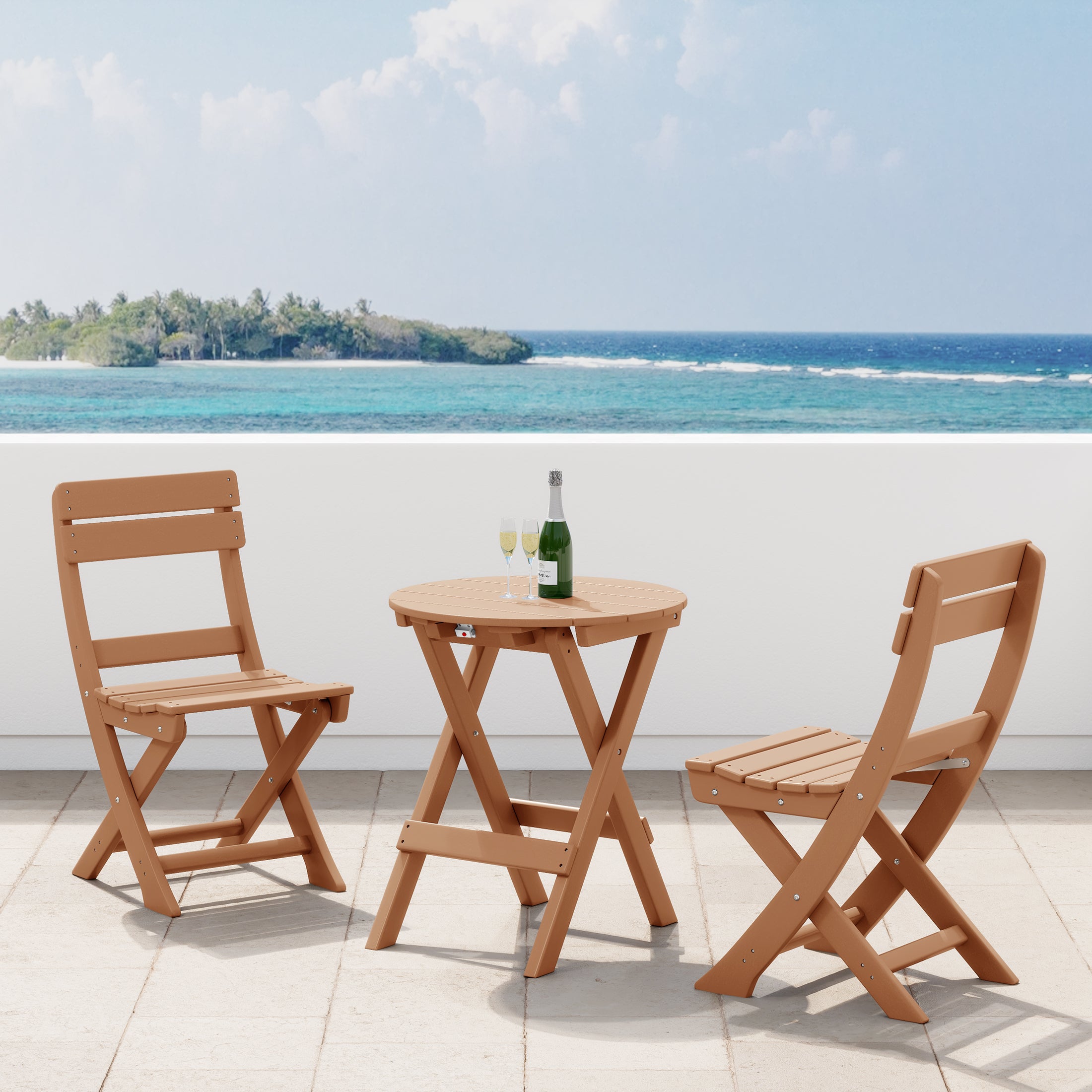 Paradise 3-Piece Outdoor HDPE Folding Patio Bistro Table and Chairs