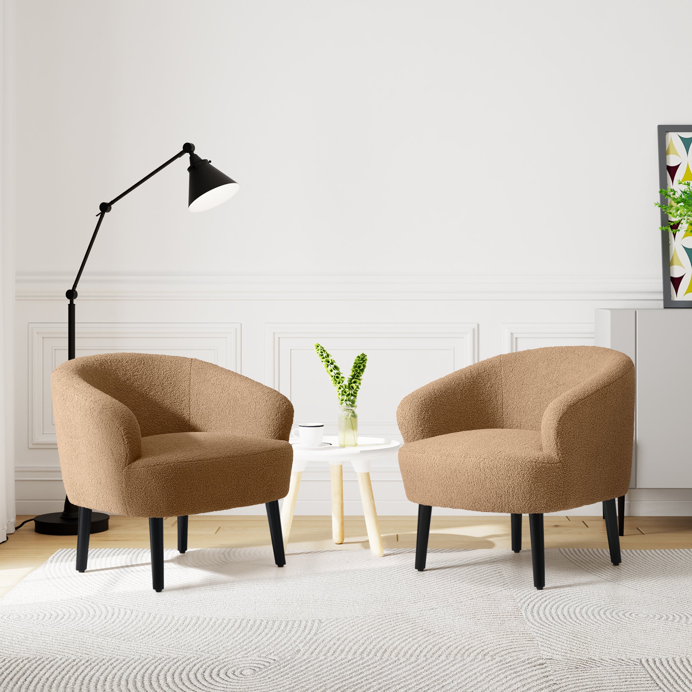 Celine 29" Wide Mid Century Modern Club Barrel Accent Armchair, Set of Two