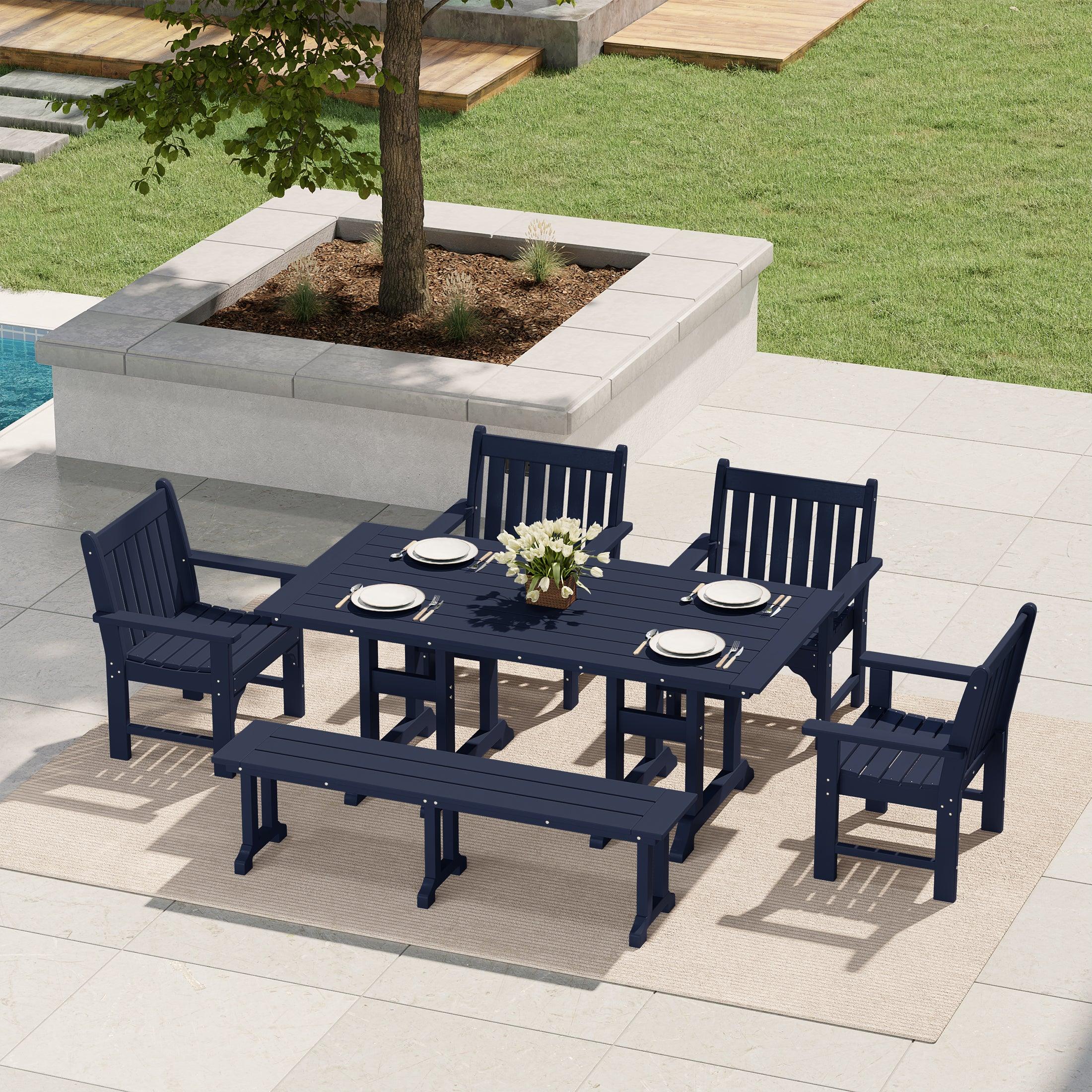 Paradise 6-Piece HDPE Outdoor Rectangle Dining Patio Table and Chairs Set