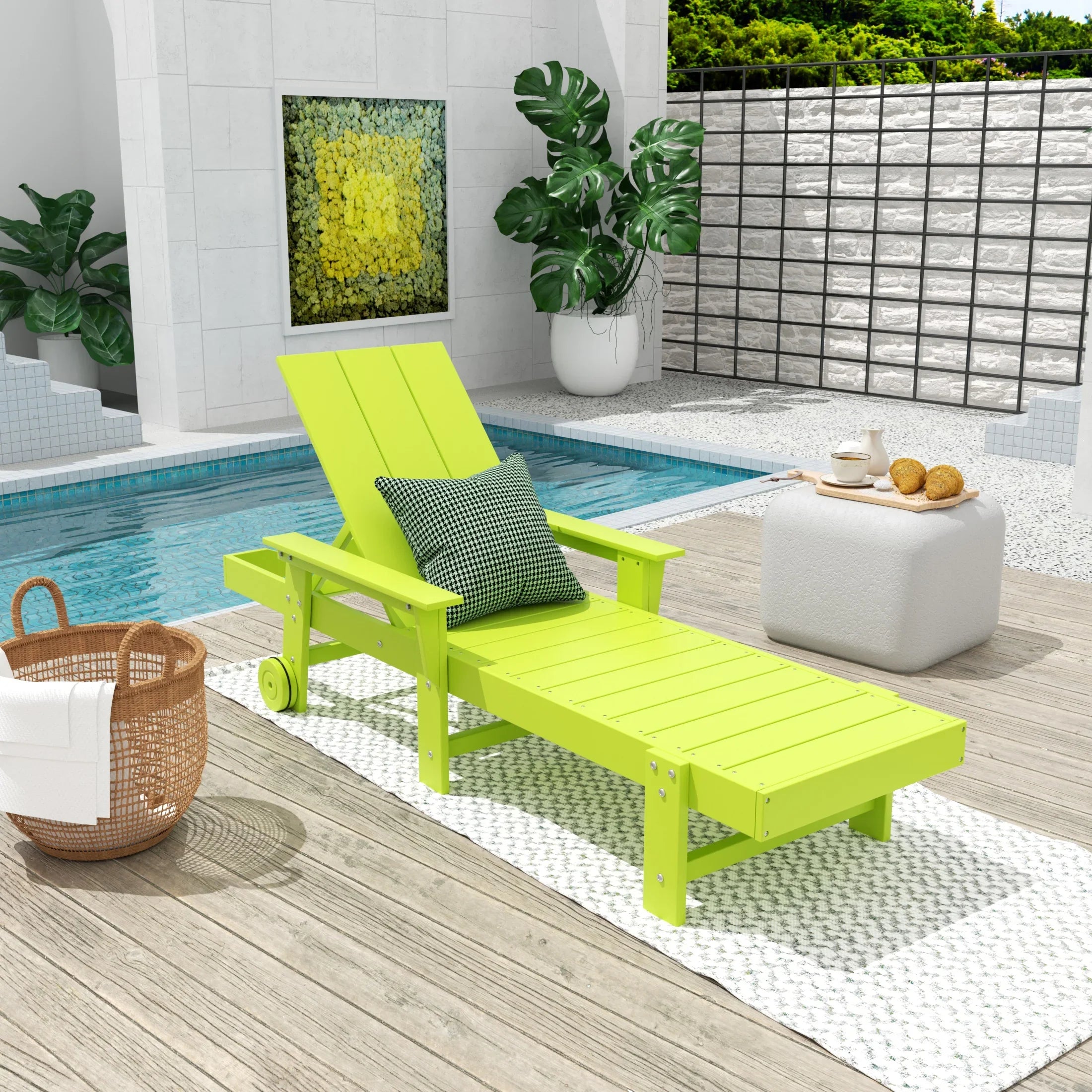 Palms Modern Reclining Chaise Lounge With Arms & Wheels