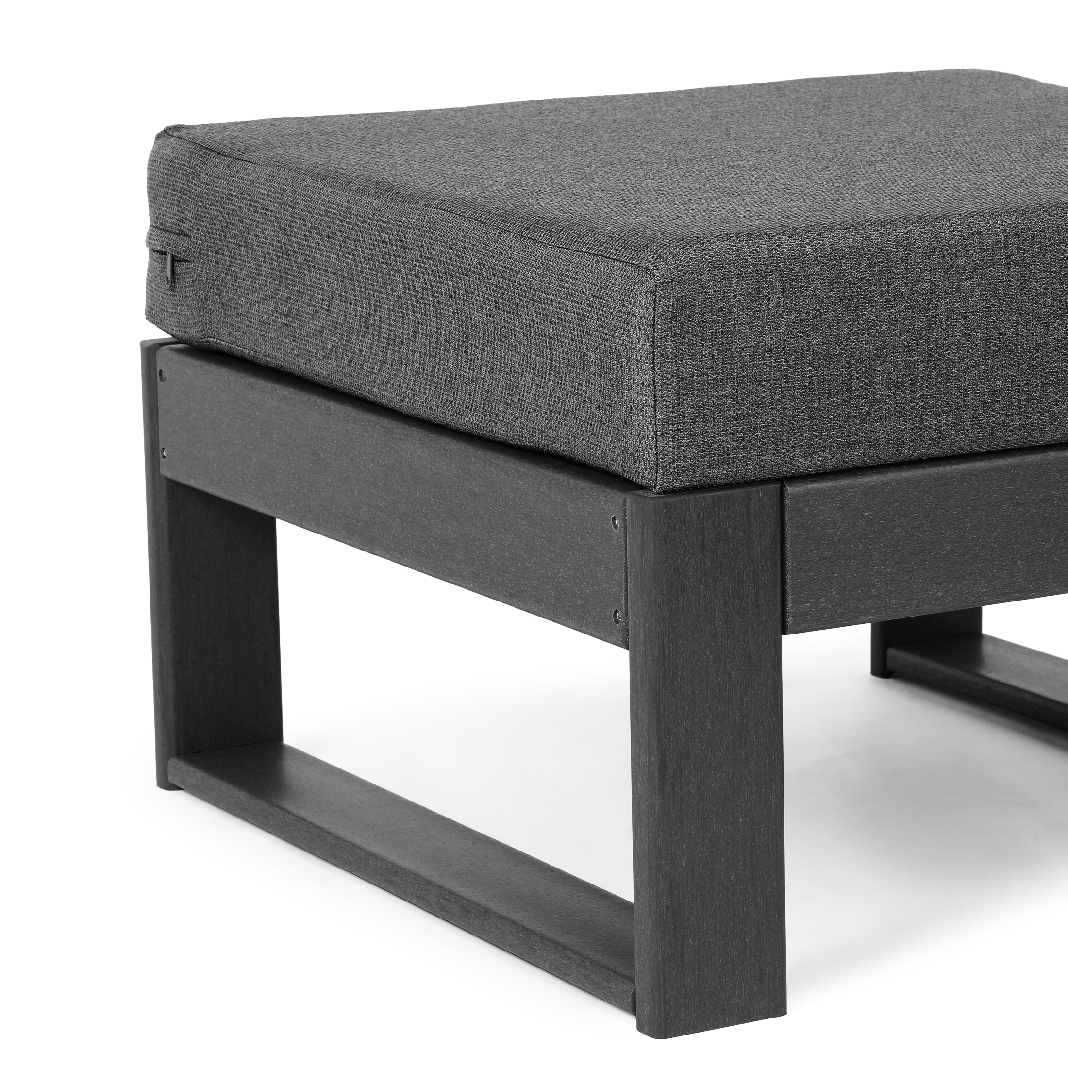 Rockaway Outdoor HDPE Patio Ottoman with Waterproof Olefin Cushions