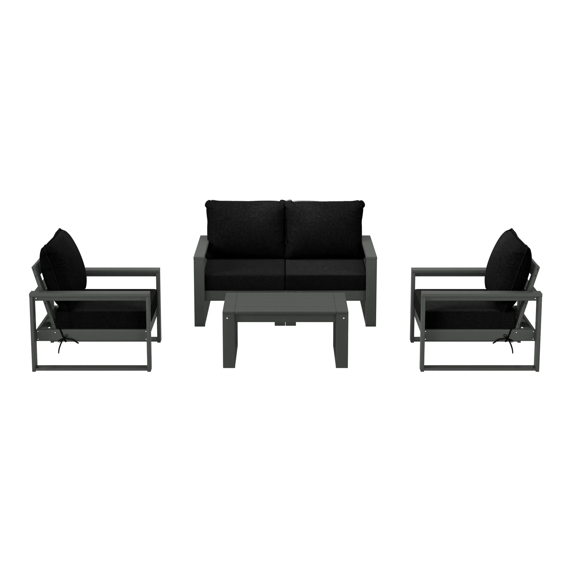Rockaway 5-Piece Modern HDPE Outdoor Patio Furniture Sofa Conversation Set with Coffee Table