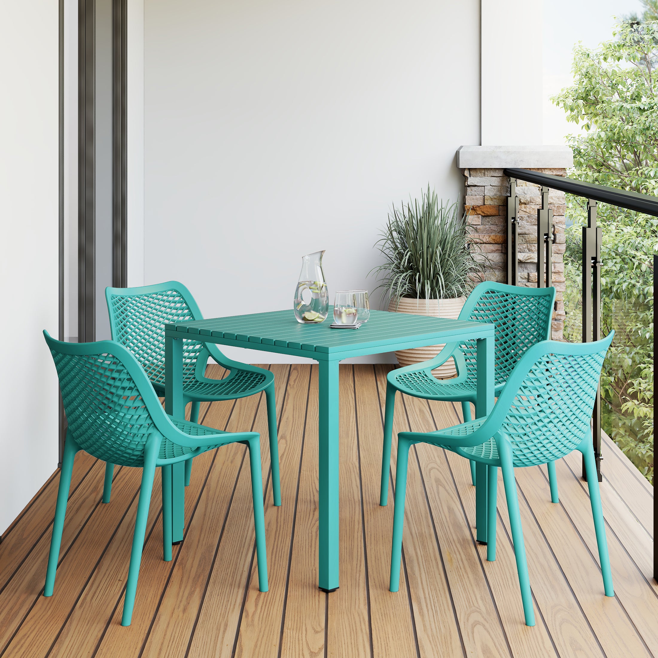 Sunshine 5-Piece Outdoor Patio Metal Frame Dining Table Set with Stackable Patio Dining Chairs