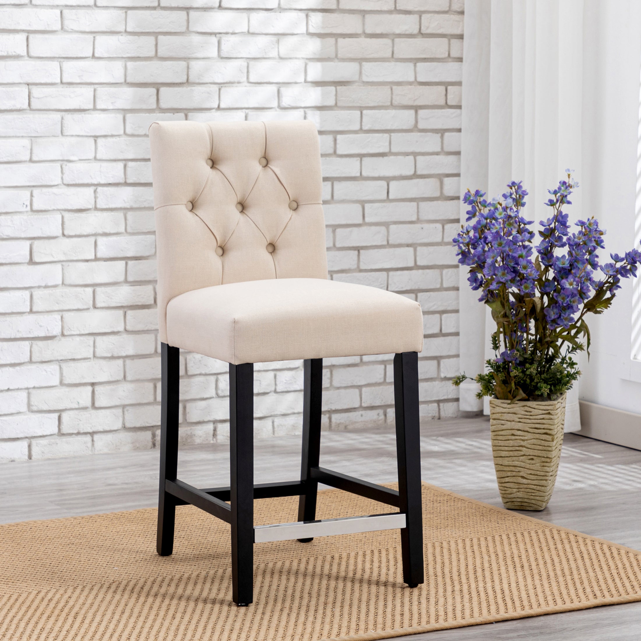 Bellmount 24" Linen Fabric Tufted Counter Stool,Black