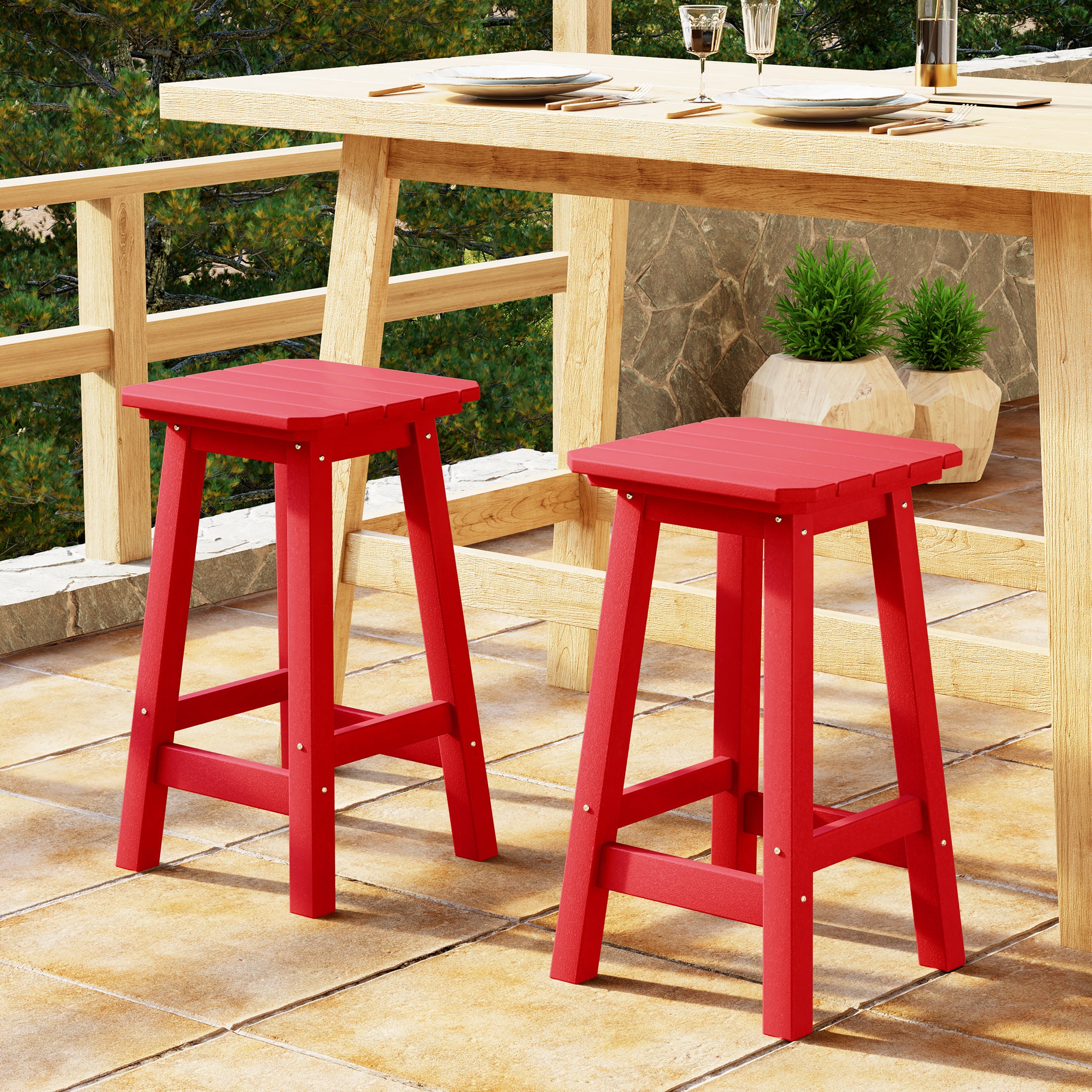 Paradise 24" HDPE Outdoor Patio Counter High Backless Square Bar Stools Set of 2