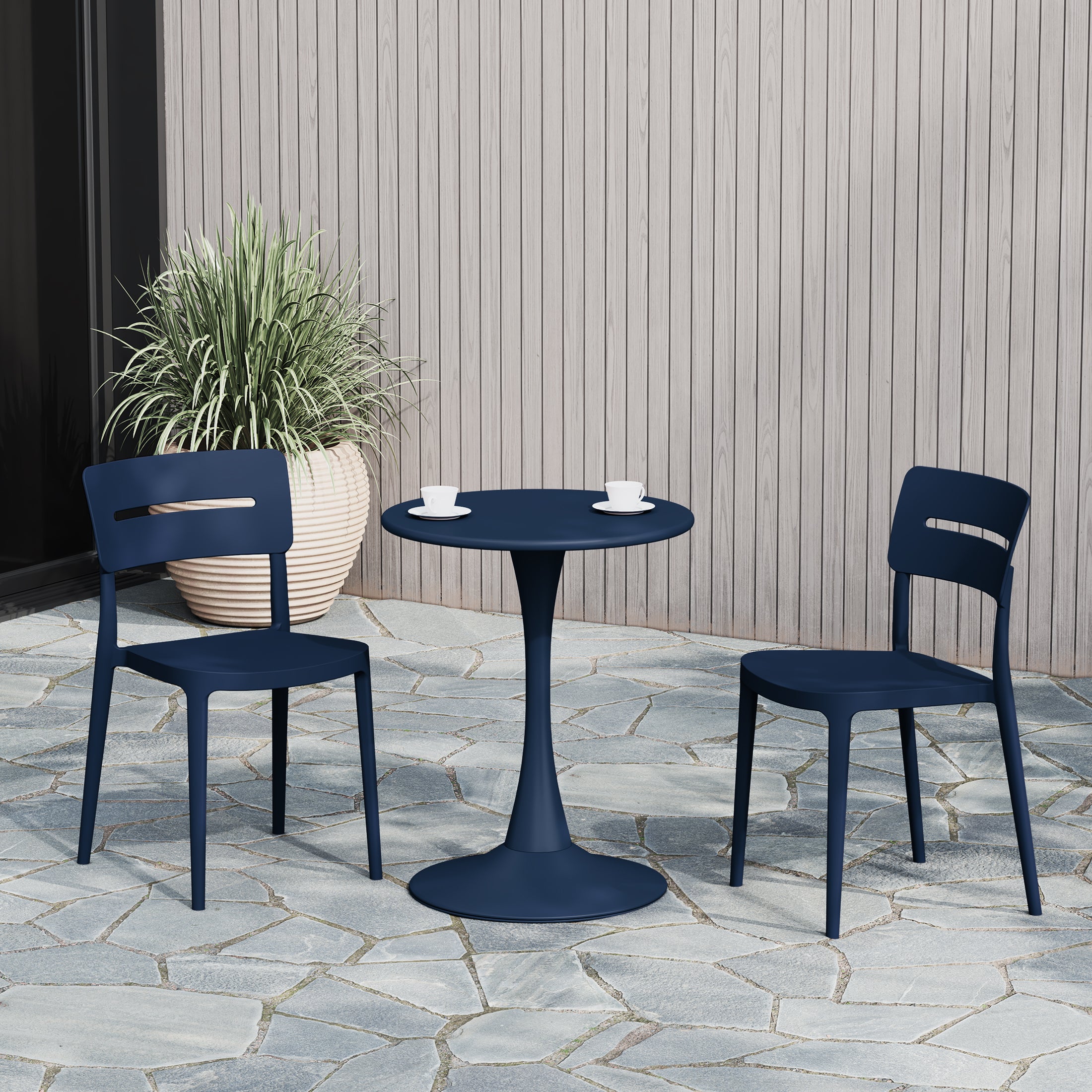 Sunshine Outdoor Modern Stackable Plastic Patio Dining Chairs (Set of 2)