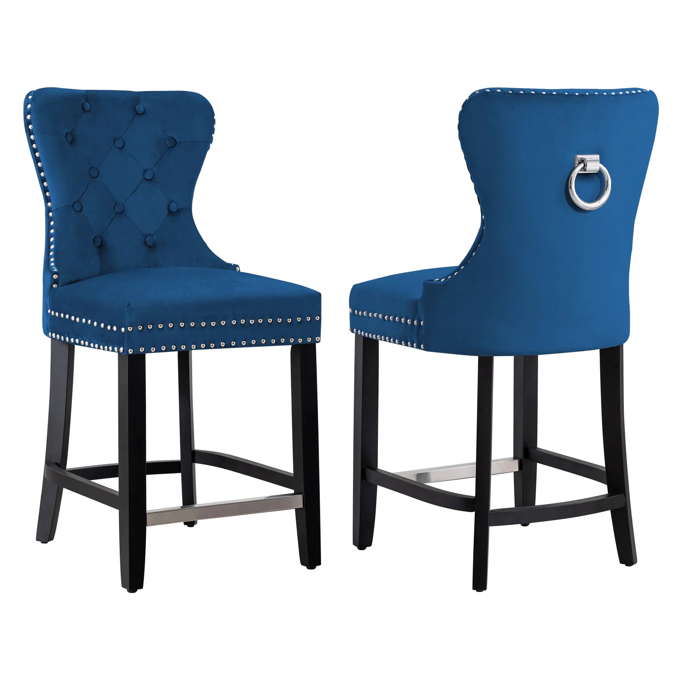 Hank 24" Tufted Velvet Counter Stool (Set of 2), Black