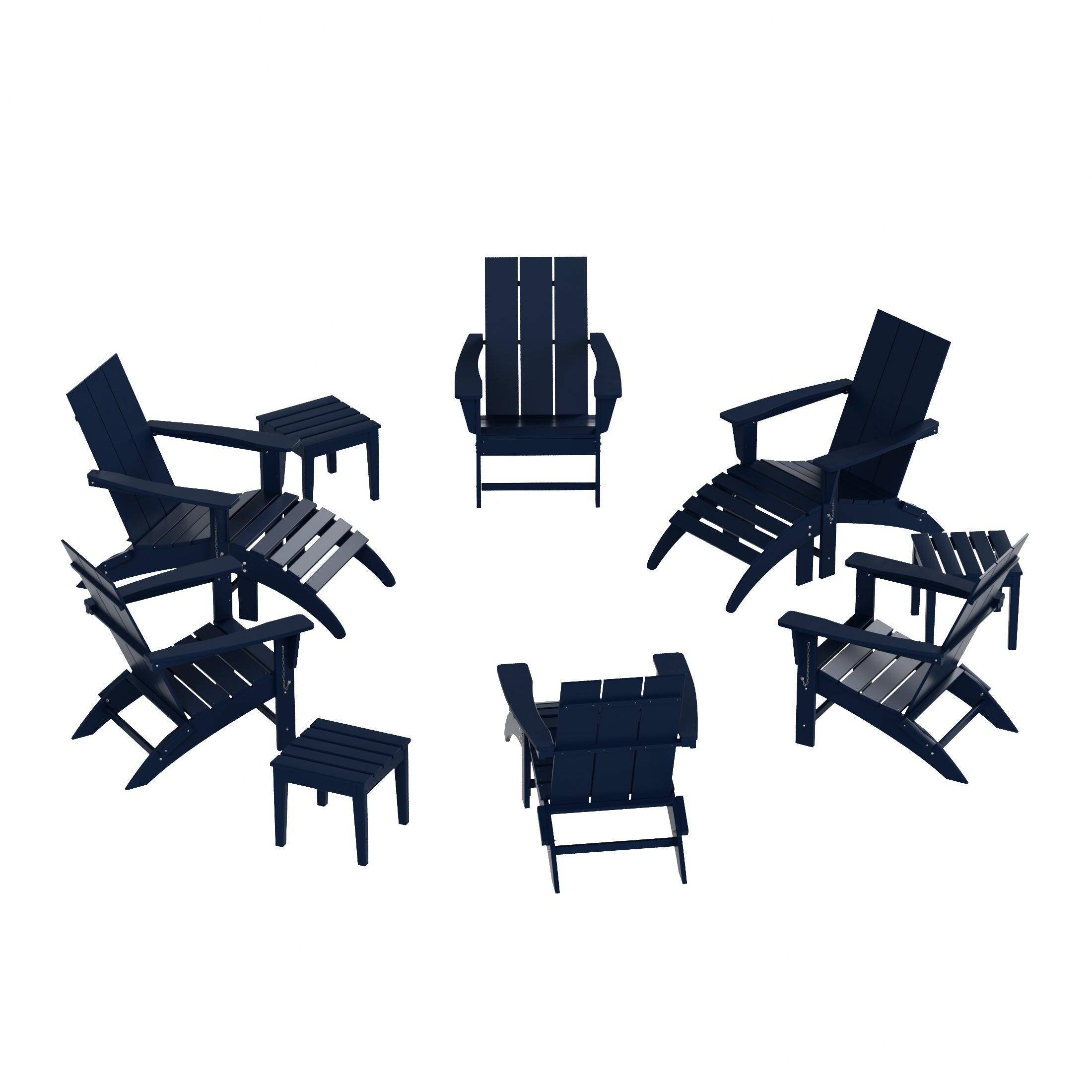 Palms 12-Piece Modern Poly Folding Adirondack Chair with Ottoman and Side Table